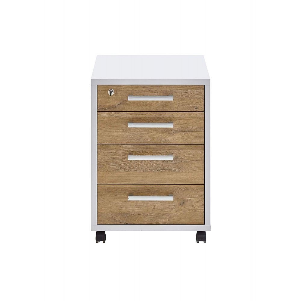 Schreibtisch Druckerwagen für FMD Möbel CALVIA Rollcontainer FMD Alteiche Weiß Büro Schubladenwagen /