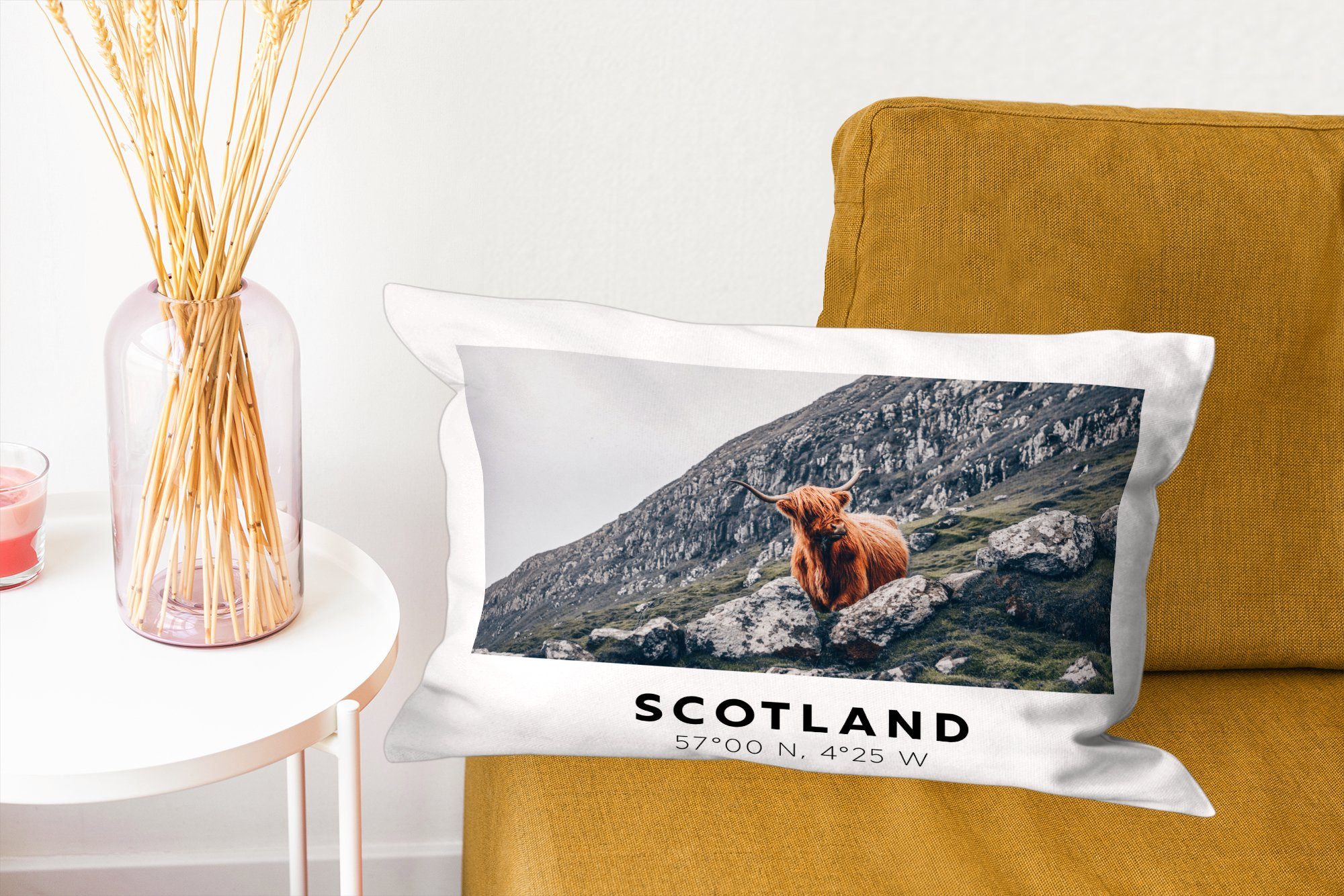 Berge - Dekoration, Zierkissen, Füllung, mit Dekokissen Schottische Highlander - Schlafzimmer Tiere, Dekokissen Schottland Wohzimmer MuchoWow -