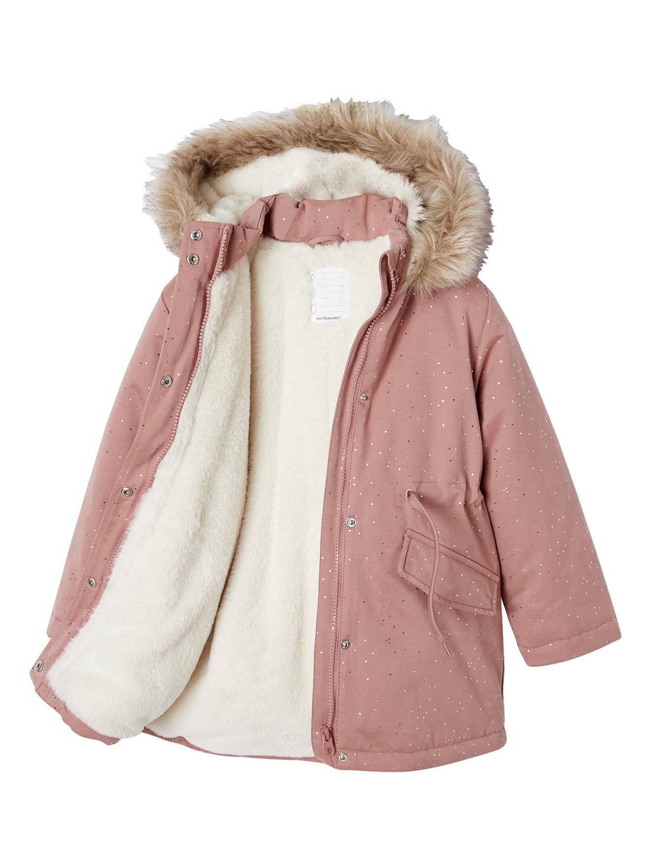 vertbaudet Parka Warme Mädchen Winterjacke mit Glitzer und Webpelz Recycling-Wattierung, Glitzer, beschreibbares Namensschild