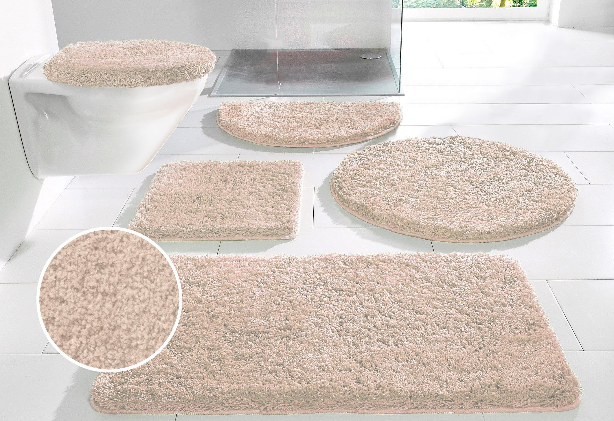 OTTO home Badematte Sanremo, Standard & Premium, 30mm oder 35mm, sehr weich, rutschhemmend beschichtet, schnell trocknend, fußbodenheizungsgeeignet, Polyester, rund, Badteppich, unifarben, rechteckig, rund & als 3-tlg. Set erhältlich