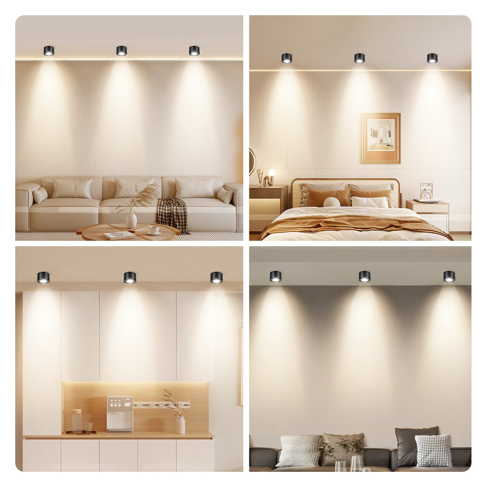 GeyouLux LED Aufbaustrahler LED Aufbauspot, Aufbaustrahler, Deckenspots Ø80x50mm Rund, Warmweiß, LED Modul 230V 30° Schwenkbar Extra Flach Aufputz Spots 4 Stück