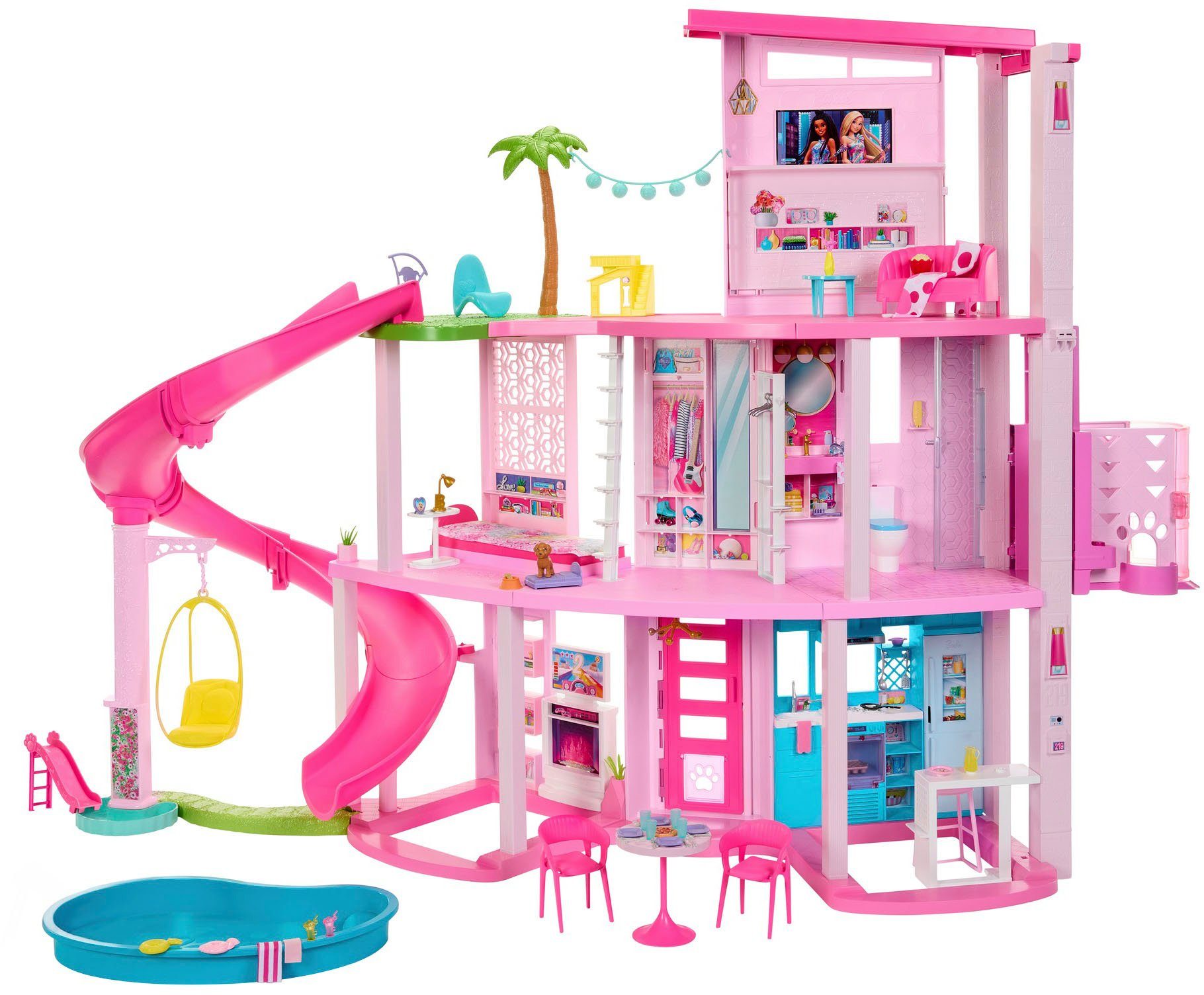 Barbie Куклыhaus Traumvilla, mit 3 Etagen, Licht- und Soundeffekt, Wendelrutsche, Balkon und Pool