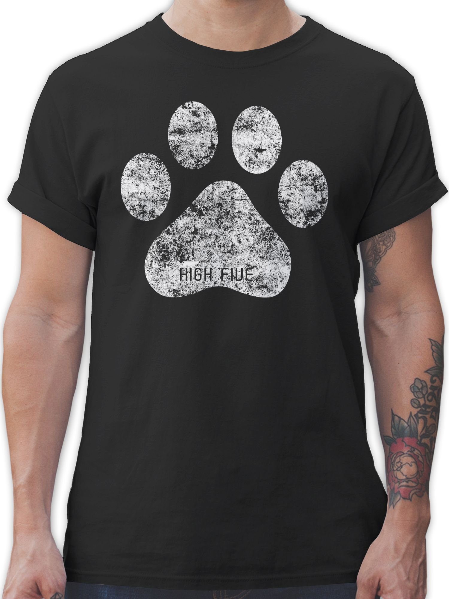 Shirtracer T-Shirt High Five Hunde Pfote Geschenk für Hundebesitzer 1 Schwarz