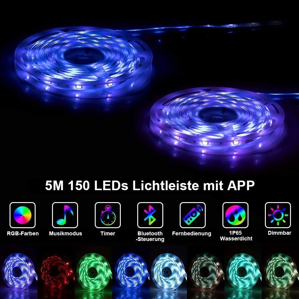 KINSI LED Streifen, Stripe Lichterketten Lichter/M,RGB,APP LED 18 Strip, Strip,Bluetooth,5M LED Lichtstreifen, Steuerung,Fernbedienung, LED