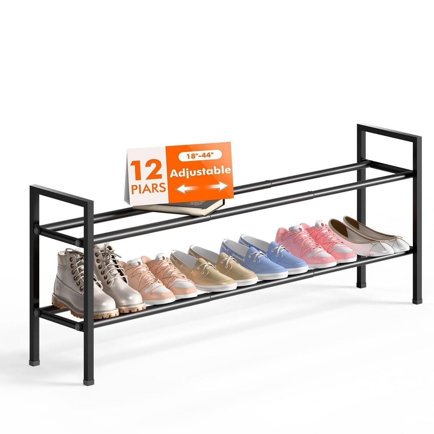 LuxusKollektion Schuhregal Schuhregal 2-Tier erweiterbar Schwarz