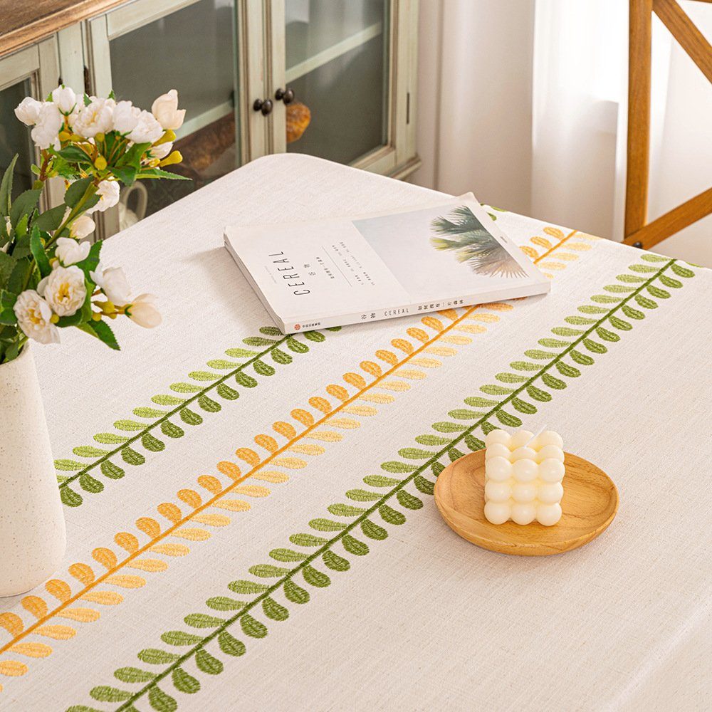140*180cm HomeKüche Tischdecke für Leinen Blätter Tischdecke FELIXLEO Baumwolle Stickerei