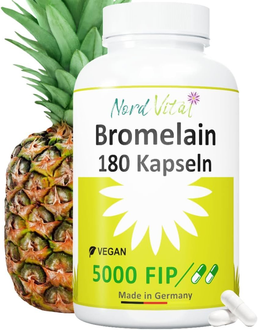 Nord Vital Bromelain 1000mg 5000 FIP - 180 magensaftresistente Kapseln Vegan Kapseln, 109 g