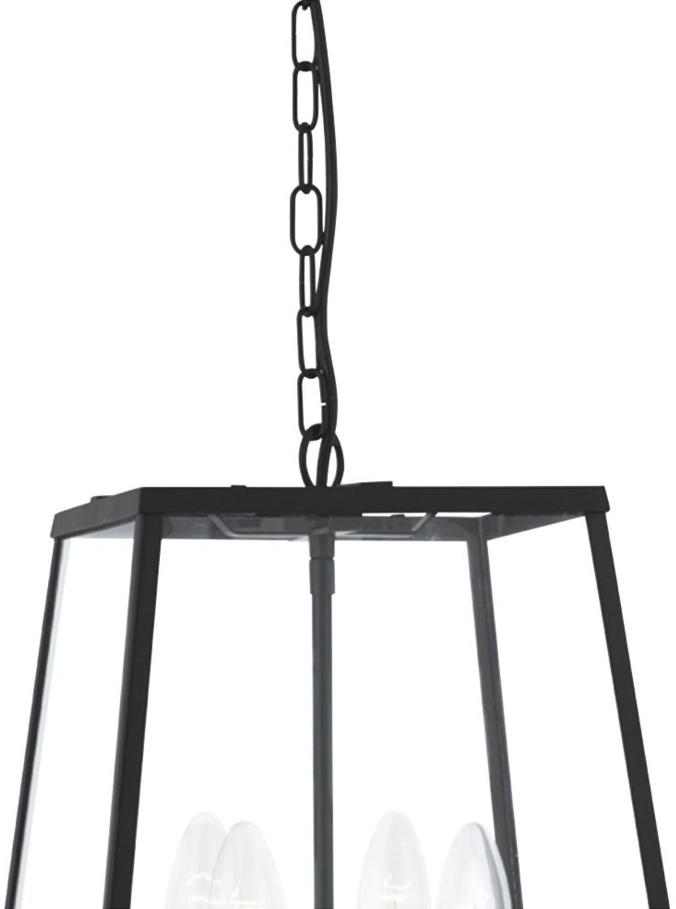 Searchlight Hängeleuchte Lantern Noir 4Lt Pendant - Black Metal & Clear Glass, Leuchtmittel wechselbar