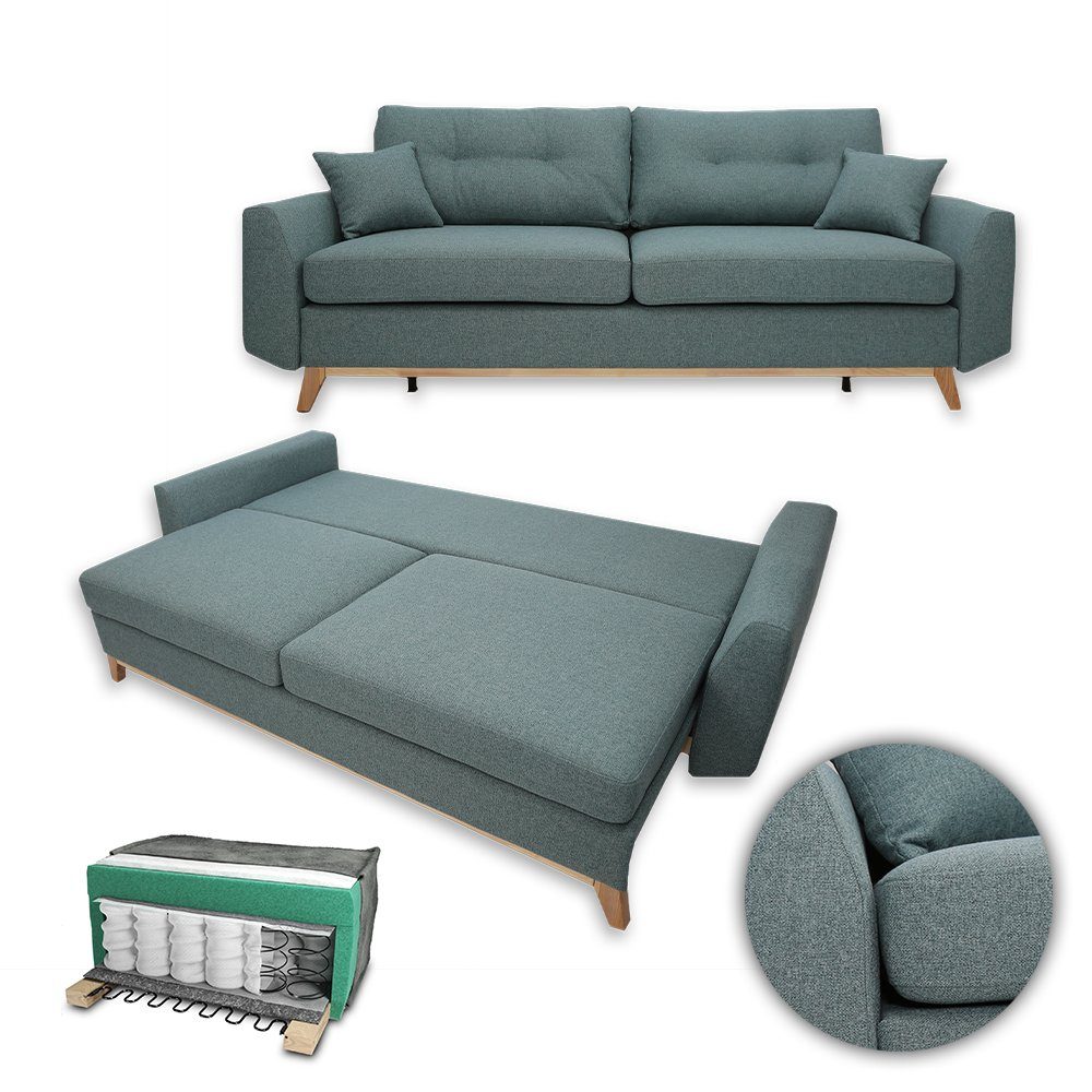 Schlafcouch Schlafsofa Blau VitaliSpa® Bettkasten Sidney Schlaffunktion Boxspringsofa