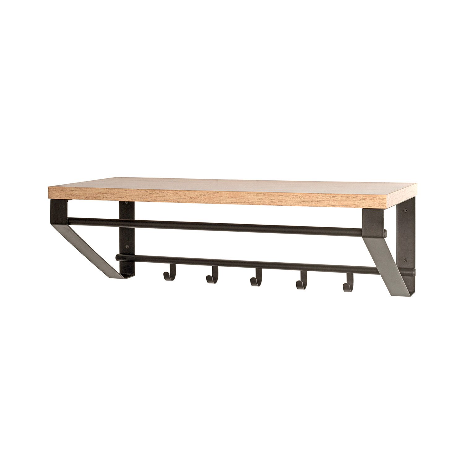 HAKU Garderobenständer PARMA 13 Garderobe - eiche-schwarz - MDF, Metall - H. 23cm x B. 70cm, (1xWandgarderobe, Wandhalterung - Wandhalter), Wandhakenleiste - Hakenleiste - Garderobenleiste - Wandhaken
