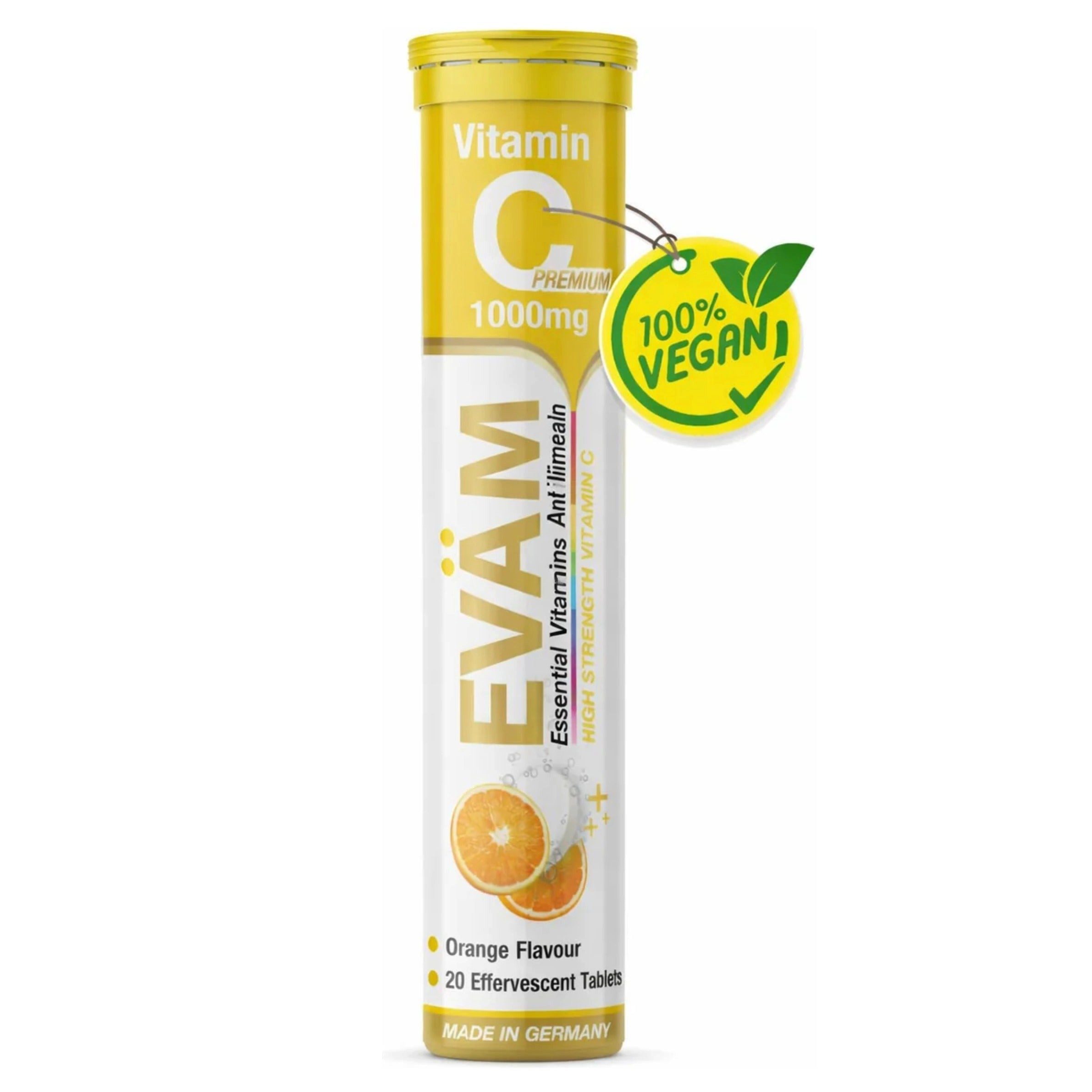 EVÄM Vitamin C 1000 mg Brausetabletten, Orange, vegan Brausetabletten, 1 er 20 St., 82 g, Made in Germany