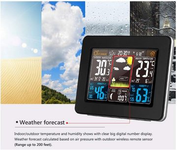 Brücke Funk-Wetterstation mit Außensensor, Digitalthermometer mit Zeitanzeige Wetterstation (Innen- und Außenthermometer, Hightech-RF-Sensortechnologie, Wecker)
