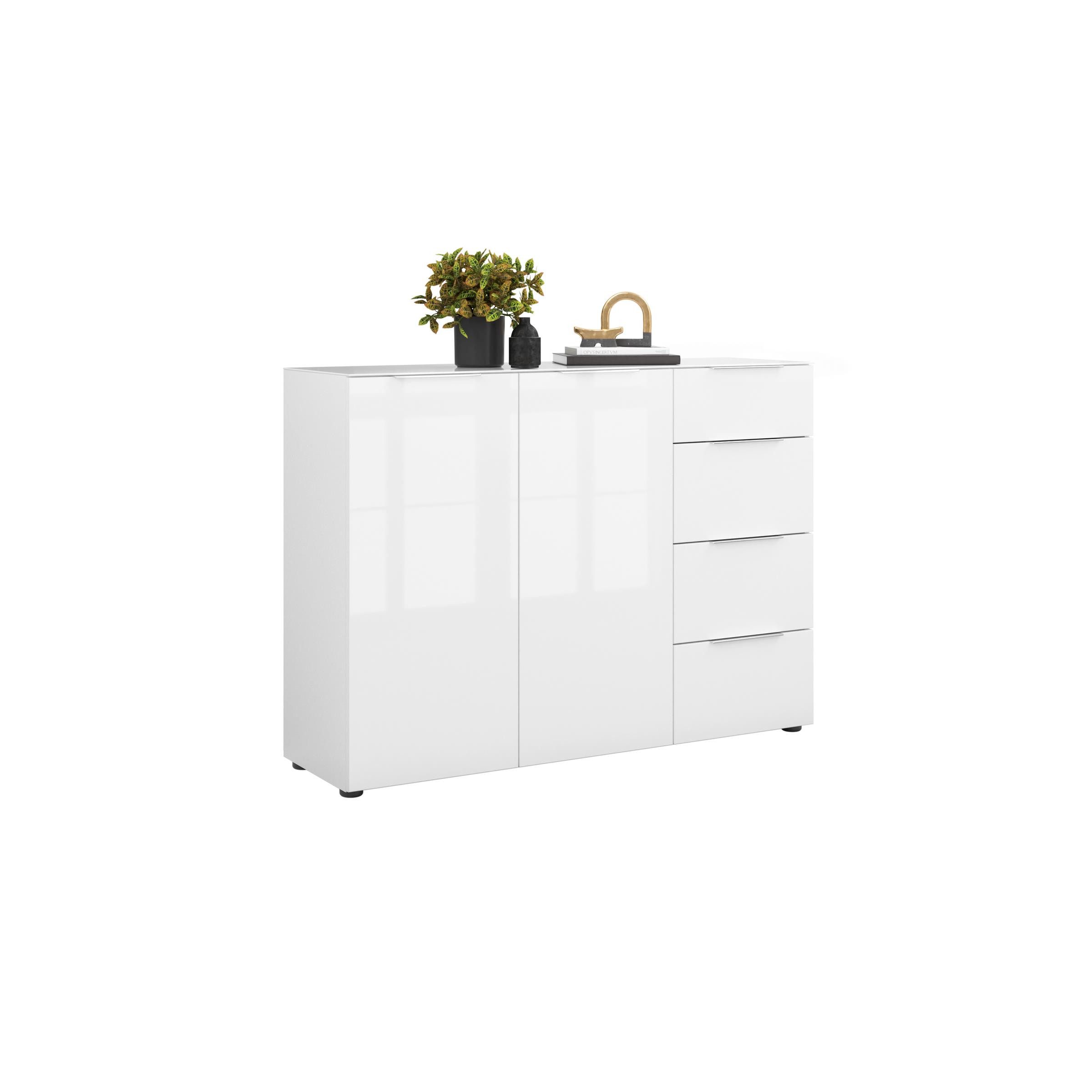 freiraum Sideboard style, in weiß matt - Weißglas - 135x98,7x40cm (BxHxT)