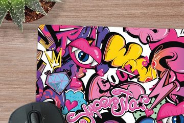 MuchoWow Gaming Mauspad Design - Superstar - Cool - Muster - Lippen - Kinder (1-St), Mousepad mit Rutschfester Unterseite, Gaming, 40x40 cm, XXL, Großes