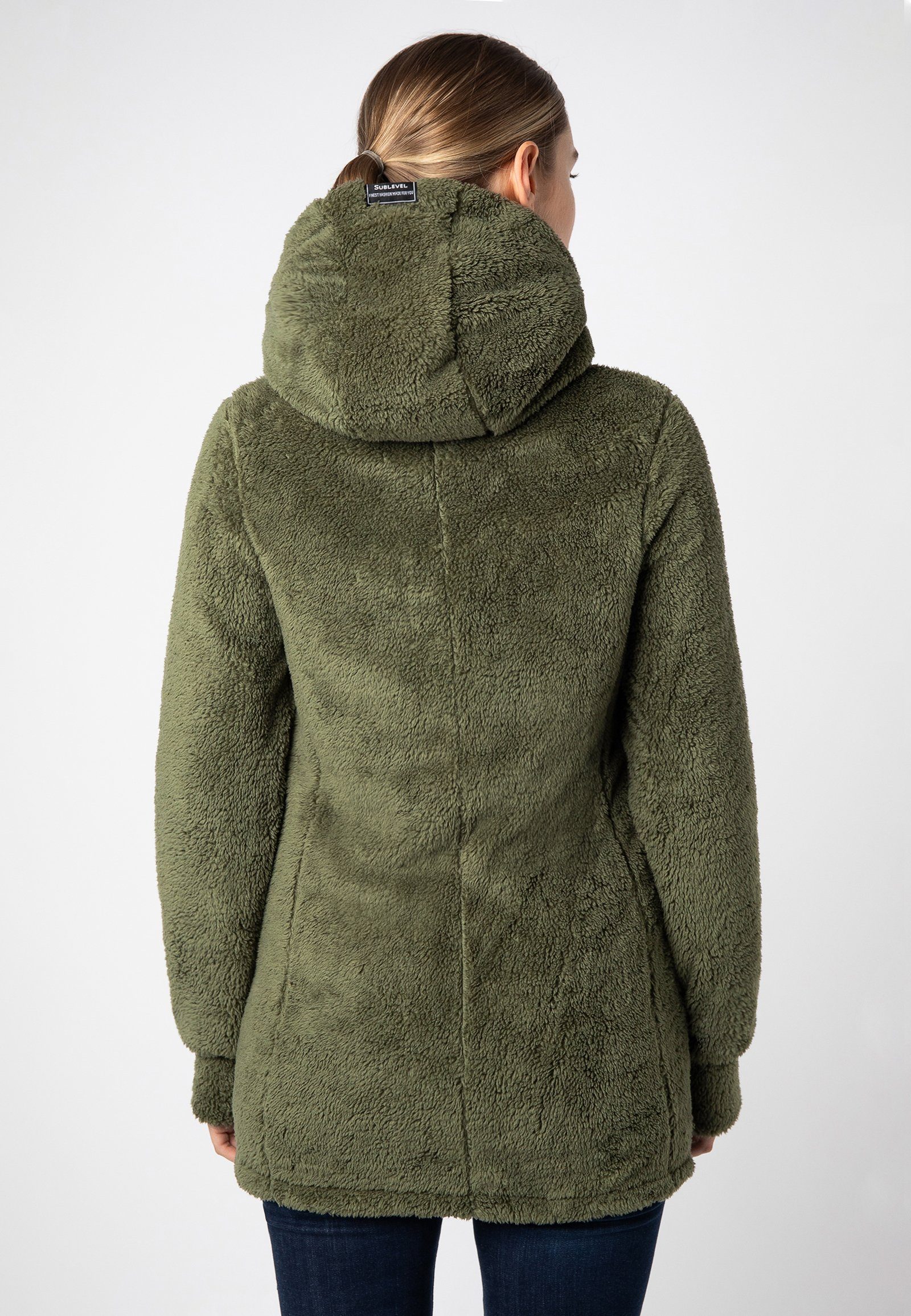 SUBLEVEL Fleecejacke Lange Fleecejacke mit Kapuze günstig online kaufen