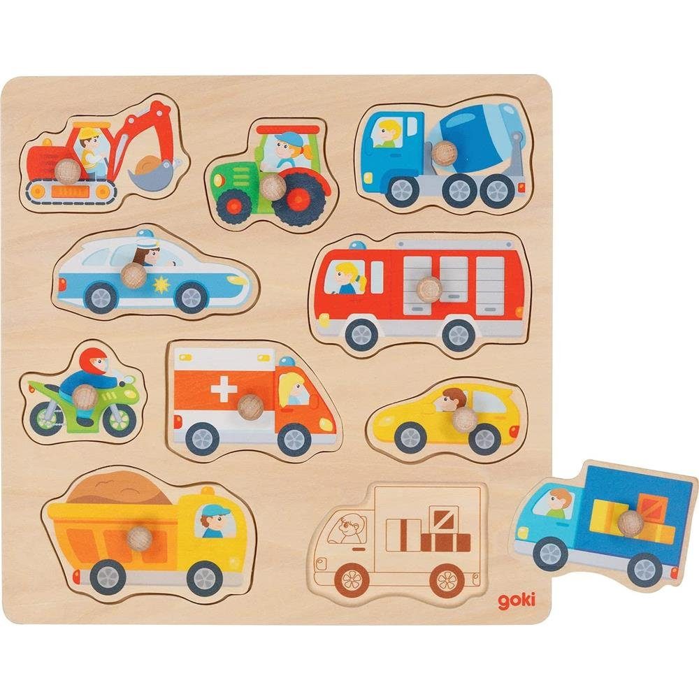 Motorikspielzeug mit Setzpuzzle Steckpuzzle Fahrzeuge Hintergrundbilder, goki Teile Holzpuzzle Puzzleteile, 10