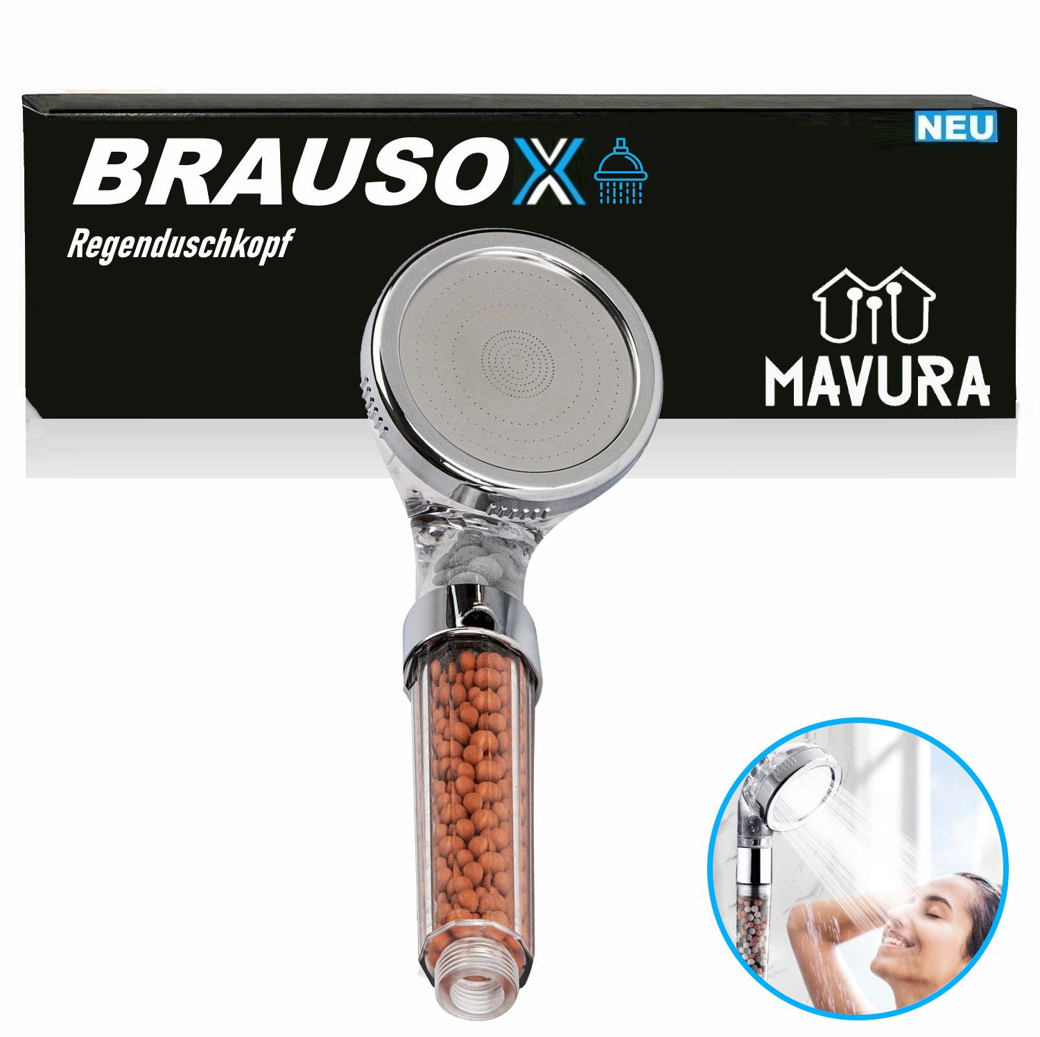 MAVURA Regenduschkopf BRAUSOX Handbrause Druck Wasserspar Duschkopf Lonic Filtration, Duschbrause Brausekopf Brause Dusche Regendusche