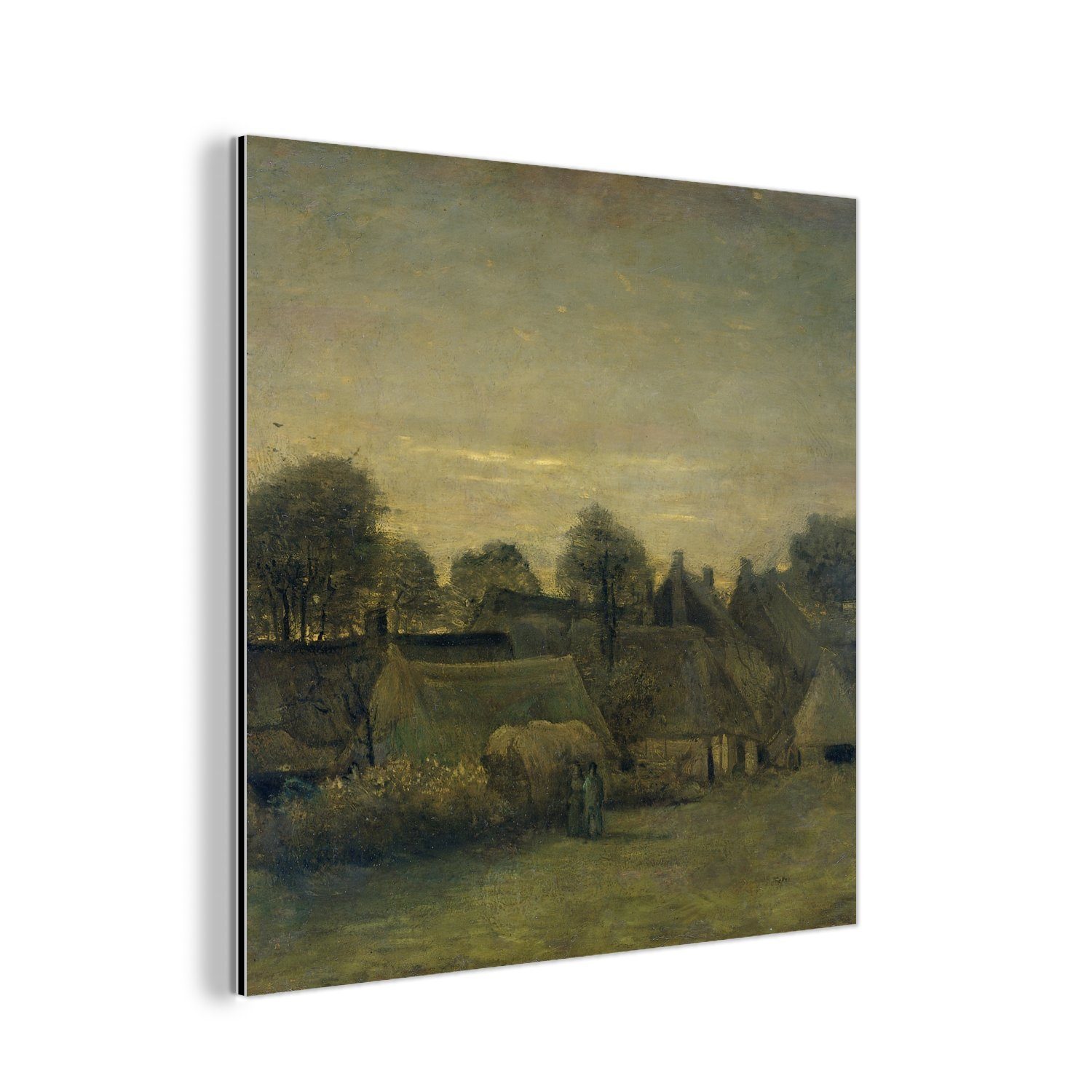 MuchoWow Metallbild Bauerndorf am Abend - Vincent van Gogh, (1 St), Alu-Dibond-Druck, Gemälde aus Metall, Aluminium deko