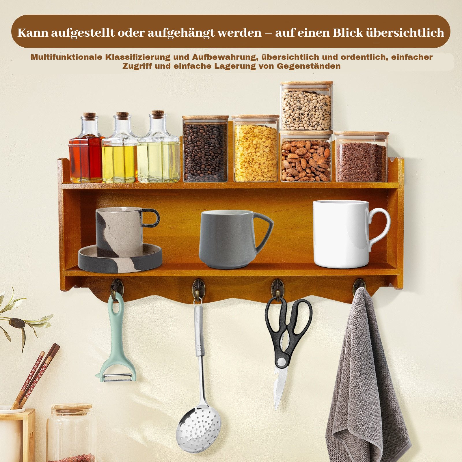 BlingBin Gewürzregal mit 2 Ebenen, Hängend Küchenregal mit 4 Haken für Gewü günstig online kaufen