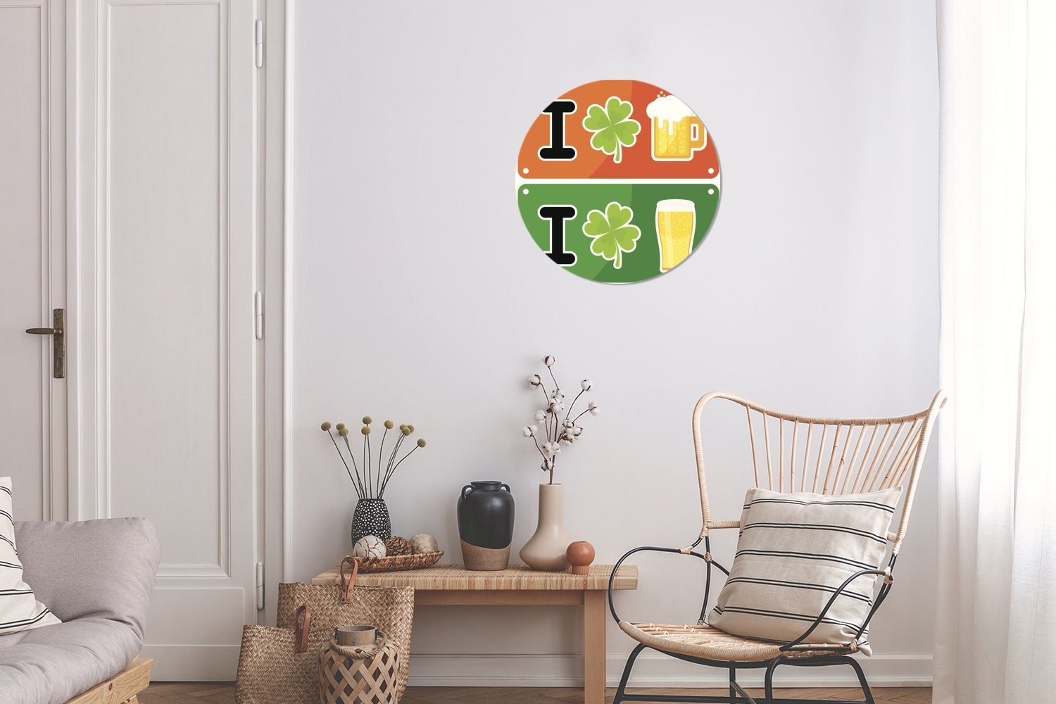 irischen Illustration Abzeichen mit Kinderzimmer, für Thema einem Eine Rund, Tapetenaufkleber, St), verschiedener Wandsticker Wohnzimmer (1 MuchoWow Tapetenkreis
