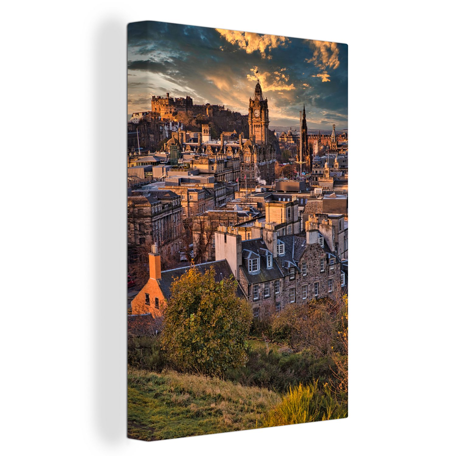OneMillionCanvasses® Leinwandbild Bauwerke - Wolken - Schottland - Edinburgh, (1 St), Leinwandbild fertig bespannt inkl. Zackenaufhänger, Gemälde, 20x30 cm