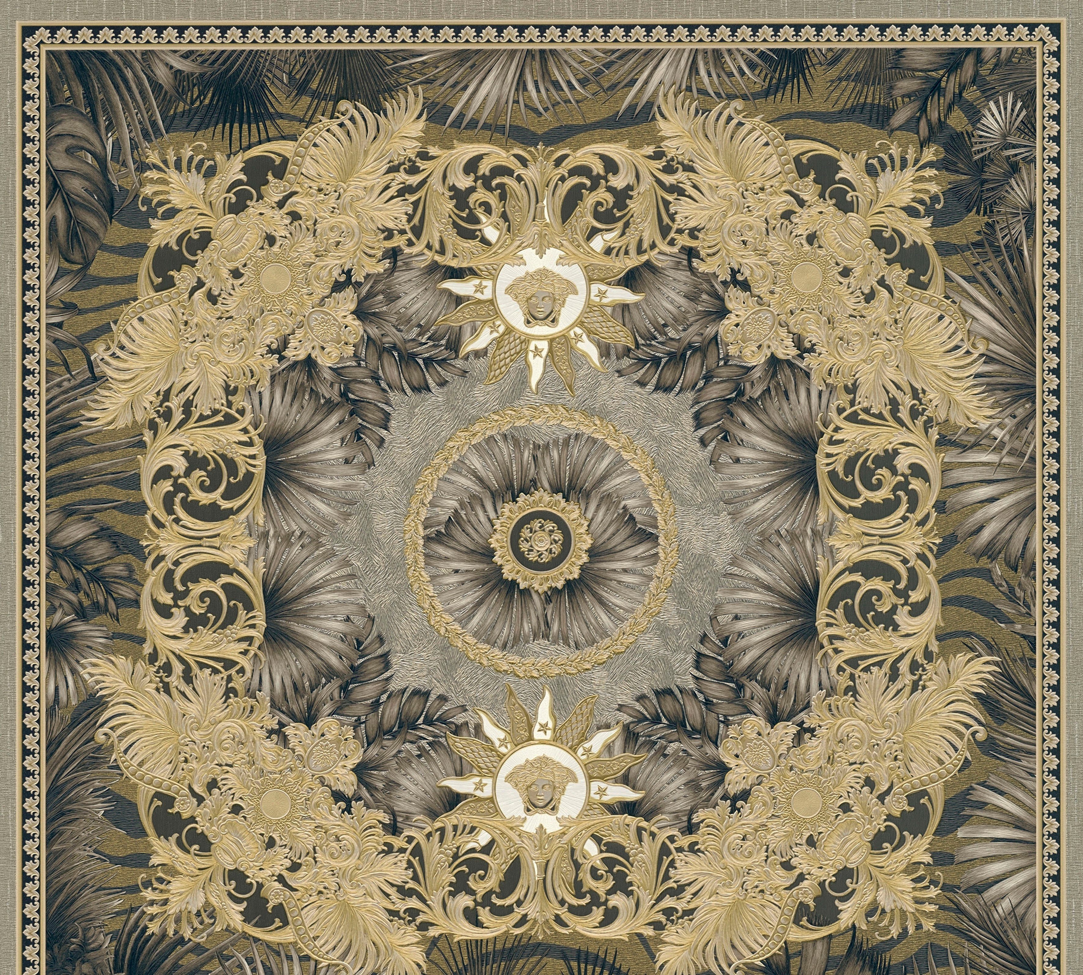 5 Versace Wallpaper Dschungel leicht Vliestapete Versace Design, leicht auffallende (1 braun/goldfarben/silberfarben St), Fliesen-Tapete glänzend, strukturiert,