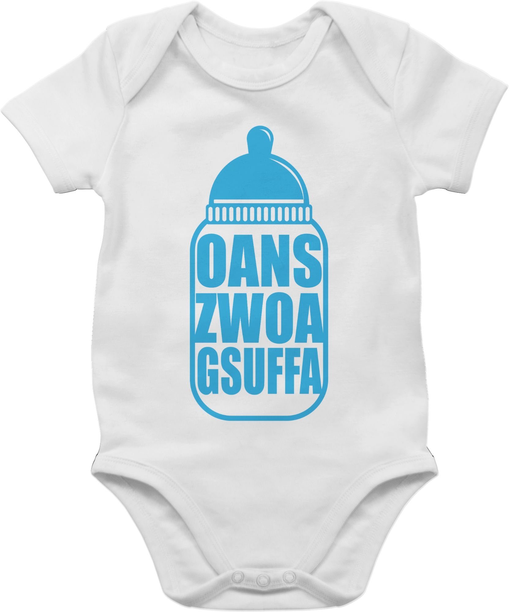 für Gsuffa Zwoa Babyflasche Oans blau Outfit Mode 1 Oktoberfest Shirtbody Baby Weiß Shirtracer