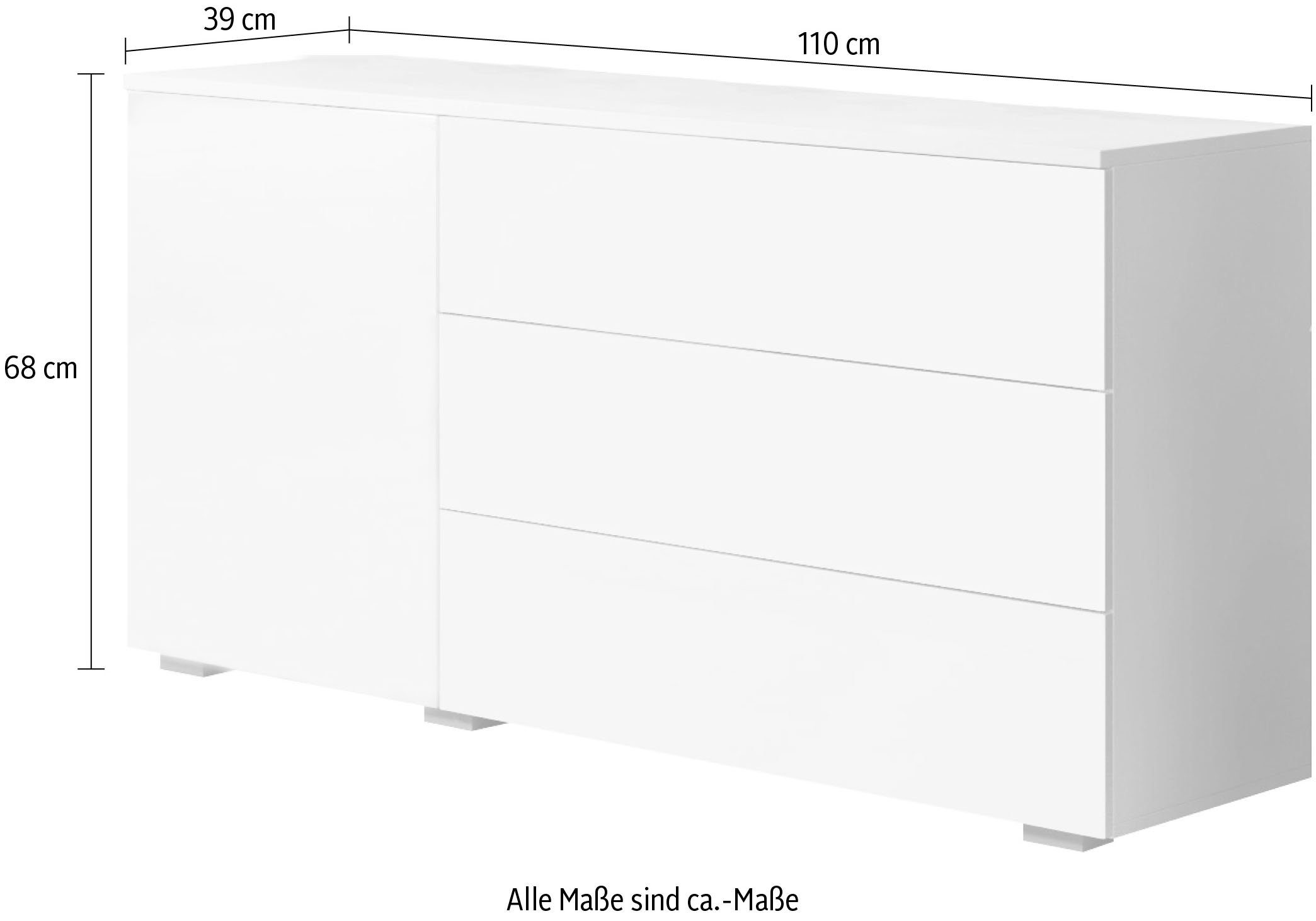 OTTO home Sideboard PARIS (1 St), Moderne 110cm breite grifflose Kommode, vielseitig einsetzbar
