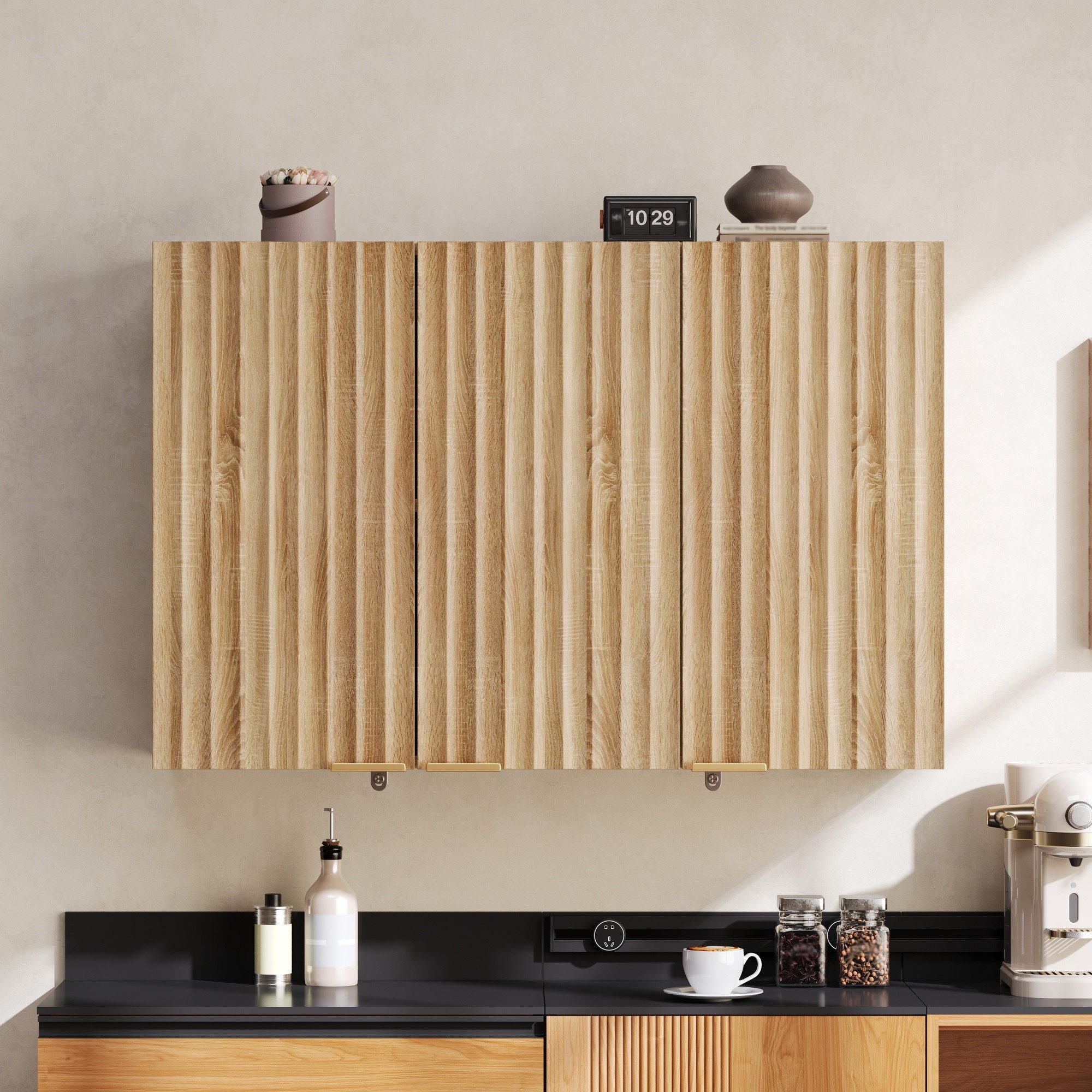 Flieks Hängeschrank Küchenschrank mit 3 Türen Wandschrank für Wohnzimmer, Badezimmer (B90×T29×T60 cm, 1-St) multifunktionaler Badkommode Wandmontage Mehrzweckschrank Natur