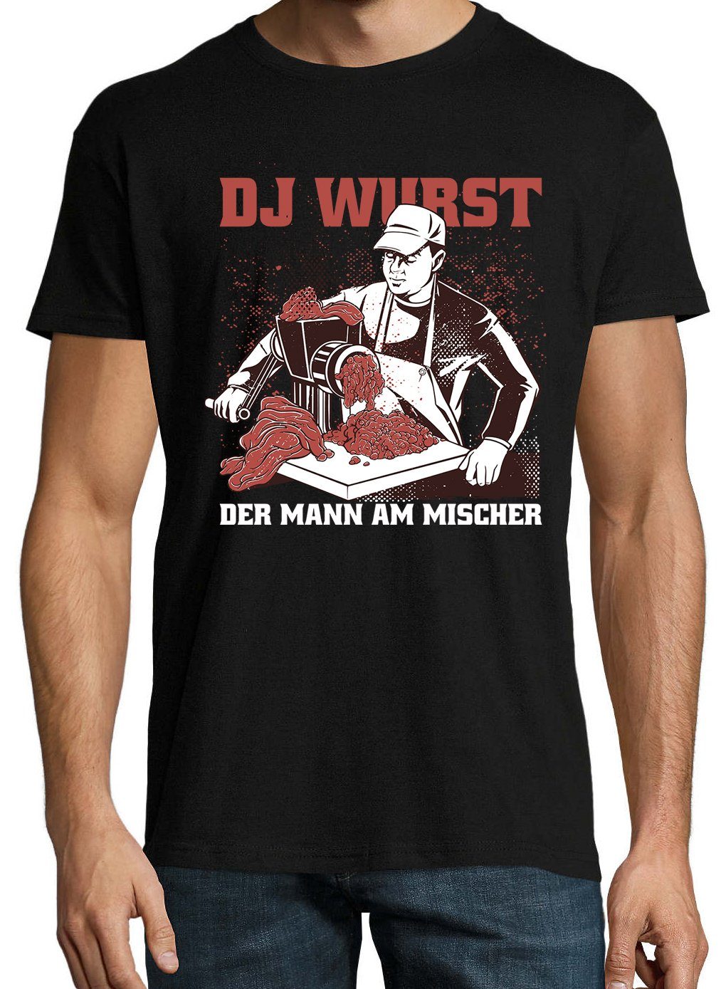 Youth Wurst Schwarz Fleischer mit T-Shirt Herren Shirt Designz lustigem Frontprint DJ