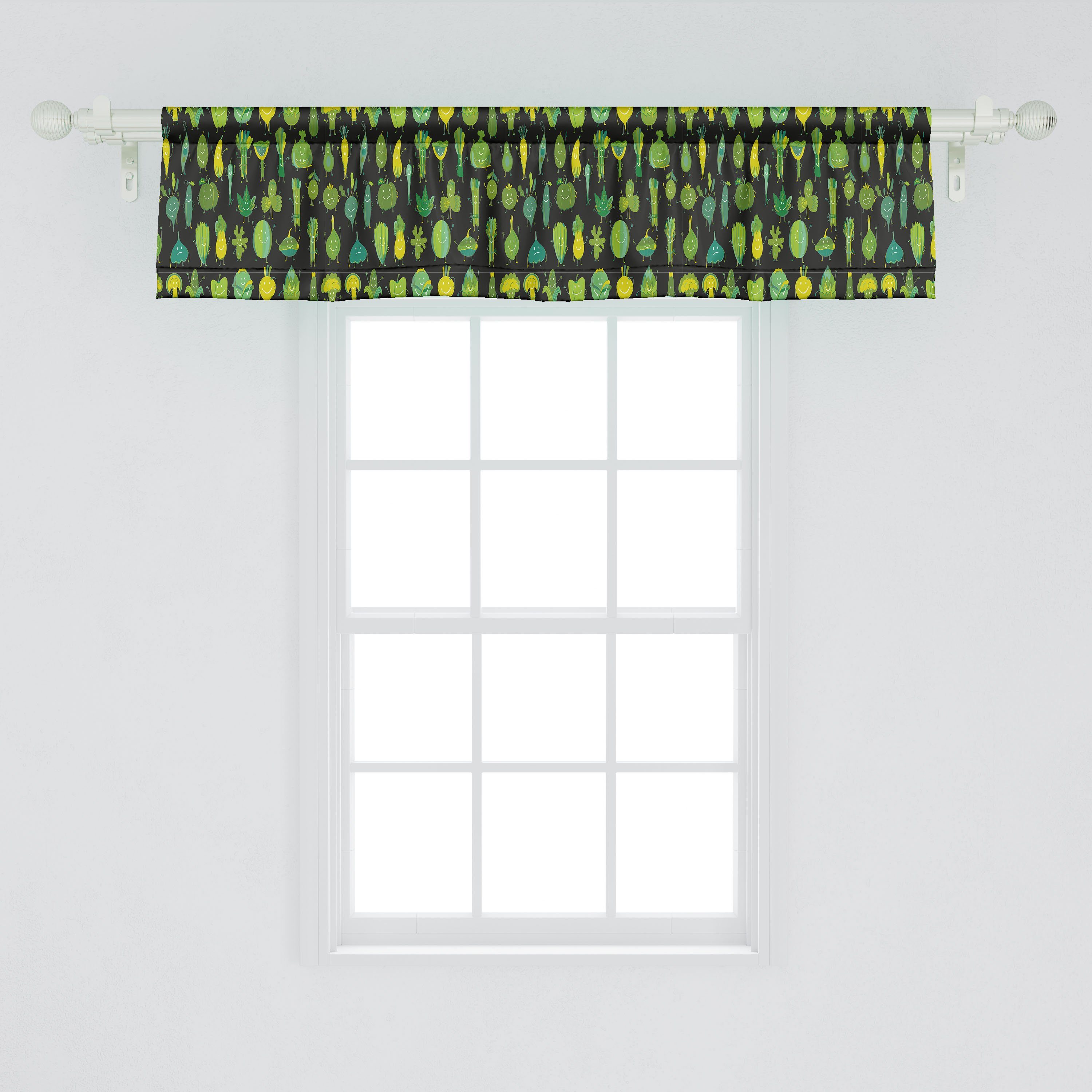 Vorhang Microfaser, für Gemüse Stangentasche, Volant Dekor Abakuhaus, Characters Schlafzimmer Scheibengardine mit Küche Lächeln Garten
