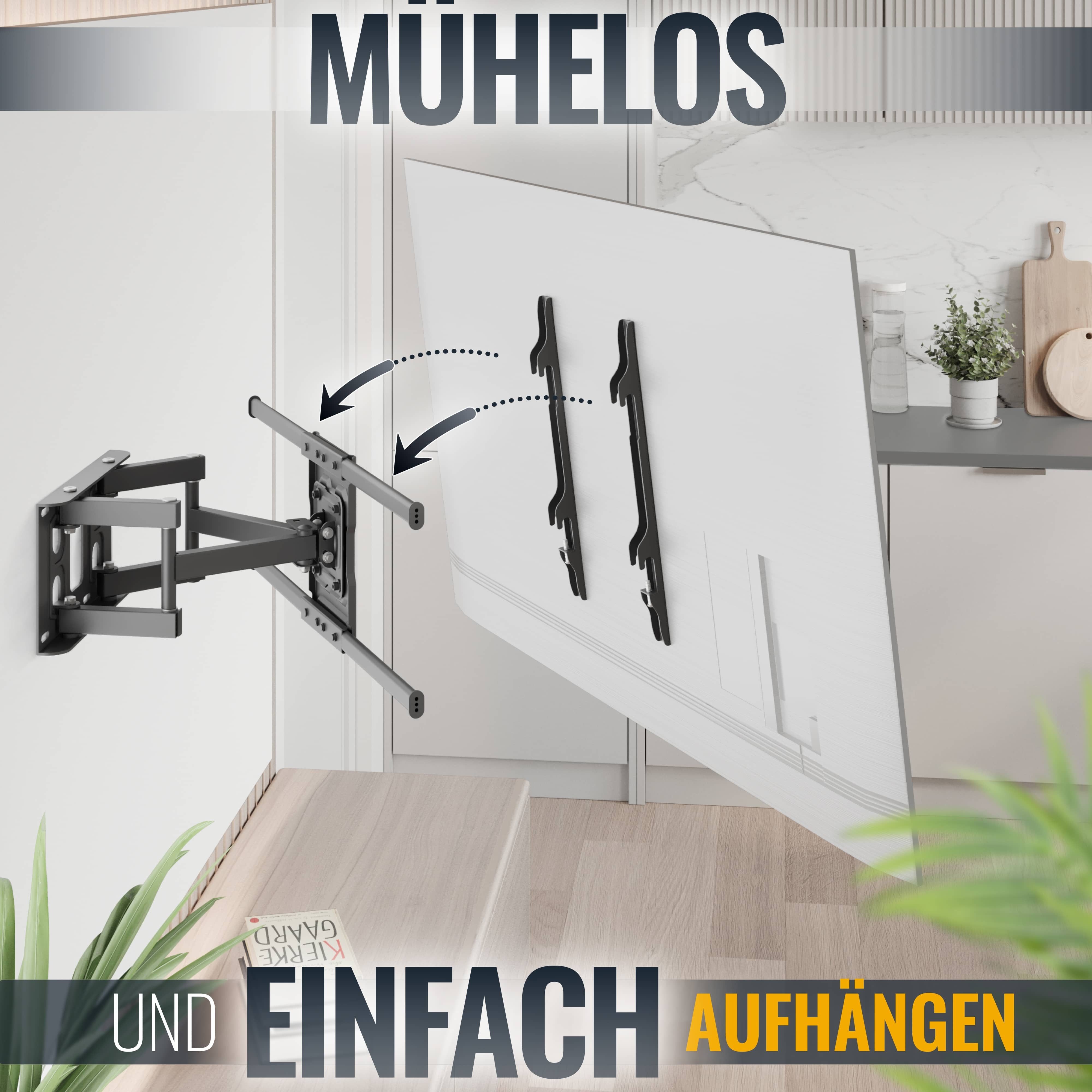 RICOO TV-Wandhalterung TV Halterung schwenkbar universal 43 55 65 70 75 Zoll max 50 Kg S7264, (bis 75 Zoll, VESA 300x200 bis 600x400, 1-tlg., 50 Kg Aufnahme, 40" bis 75" (102-191 cm) Bildschirm Diagonale, bis 20° Neigung, bis 120° Schwenkung, bis 12° drehbar Monitor Halter)