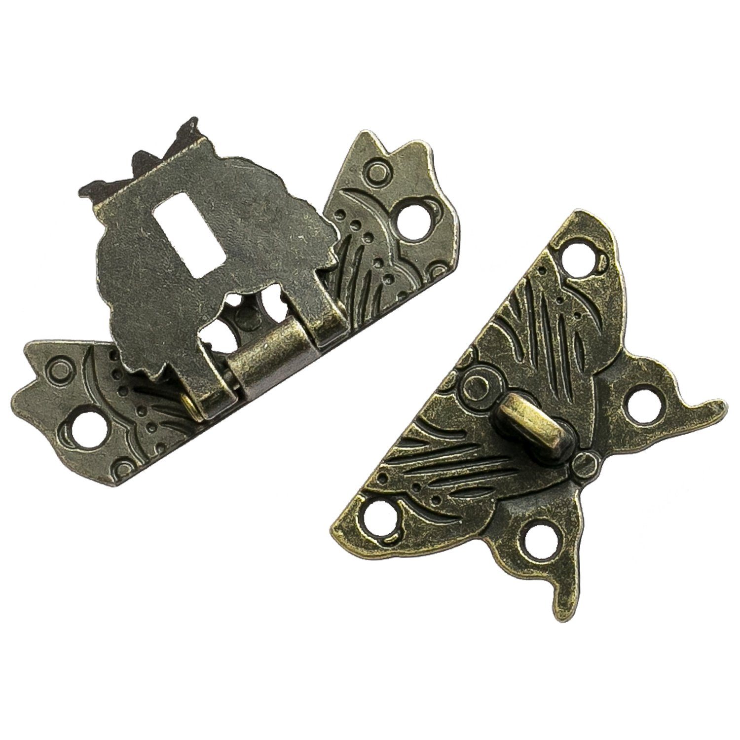 HMF Möbelbeschlag Vintage Verschluss Schmetterling mit Schlossöse (1 Stück), Hebelverschluss, 50 x 45 mm, Bronze – Bild 4 von 5