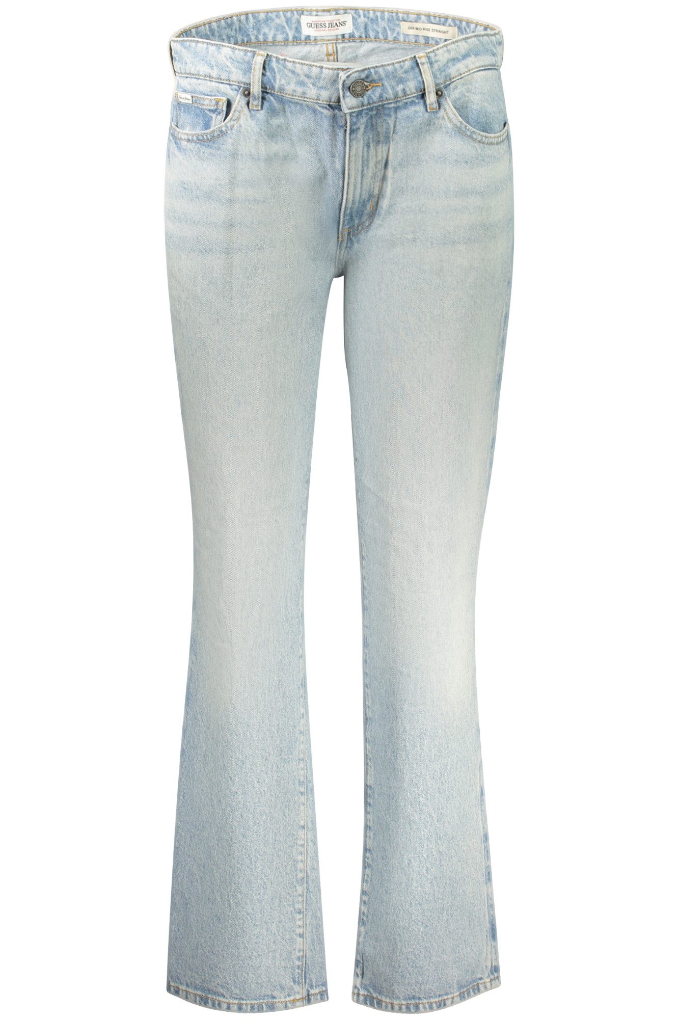 GUESS JEANS 5-Pocket-Jeans Damen Jeans Blau: Mittlere Taille, Gerades Bein, Wasch-Effekt