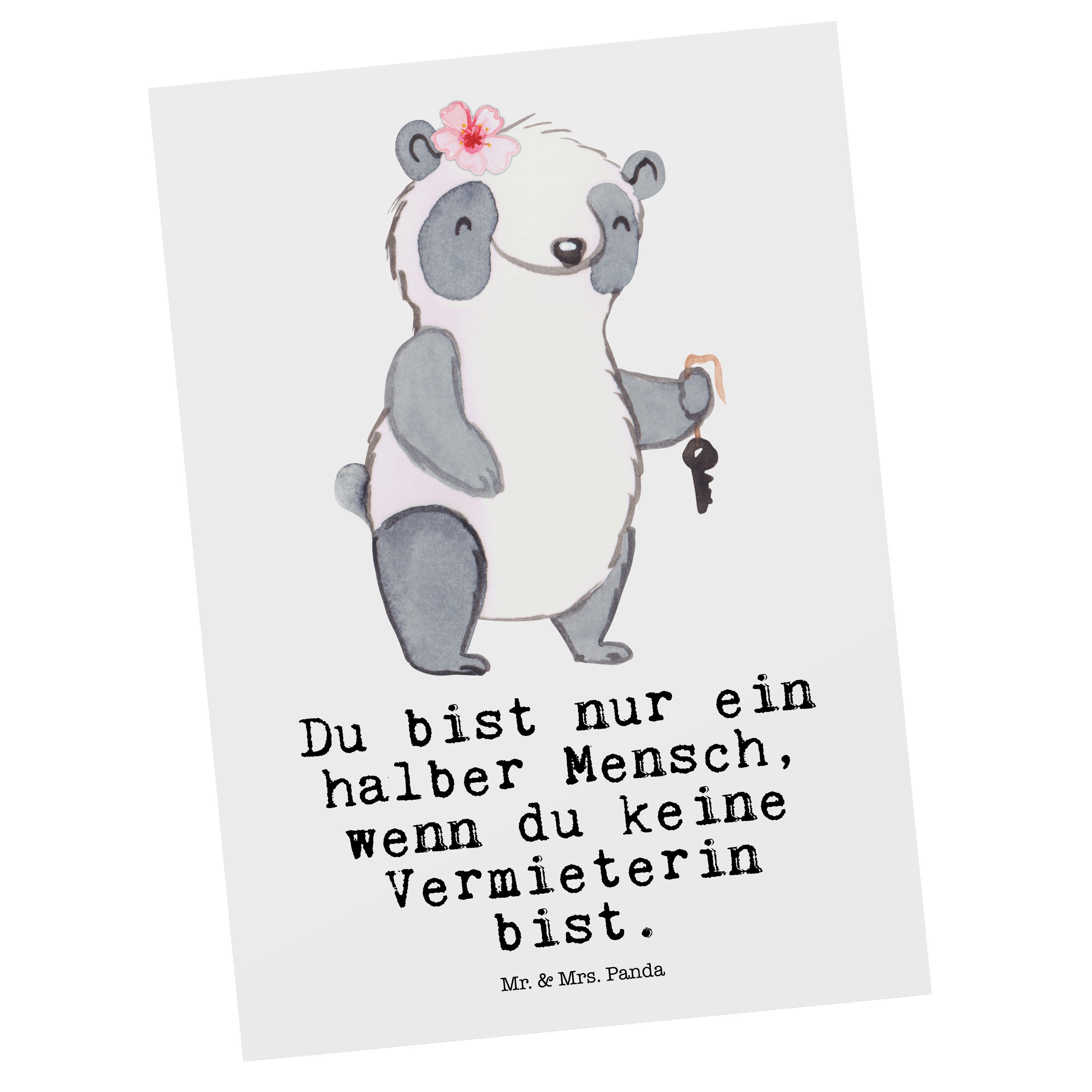 Mr. & Mrs. Panda Postkarte Vermieterin mit Herz - Weiß - Geschenk, Einladung, Jubiläum, Einladun