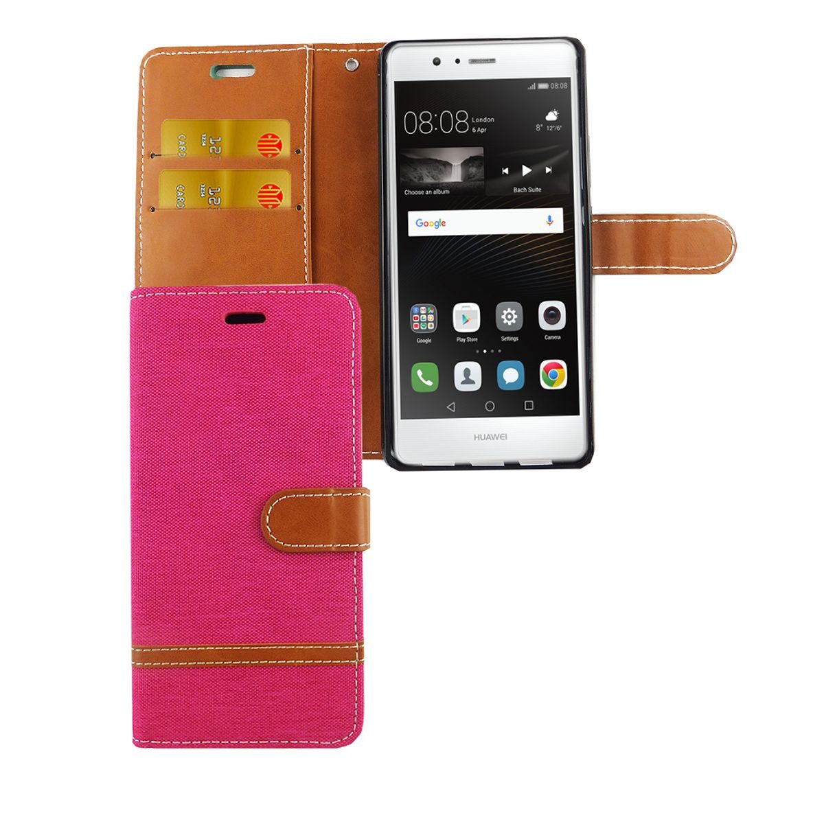 König Design Handyhülle Huawei P9 Lite, Huawei P9 Lite Handyhülle Bookcover Rosa