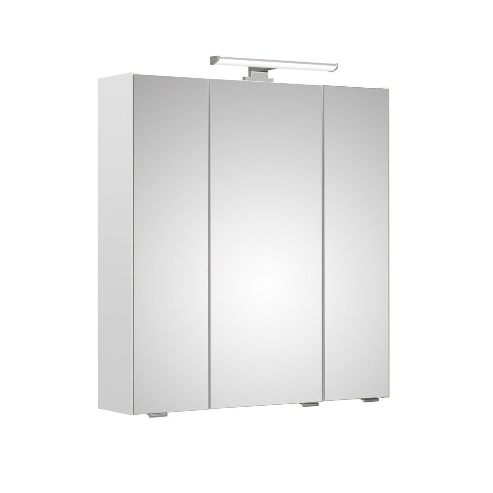 Lomadox Spiegelschrank QUEBEC-66 65 cm inkl. LED-Aufsatzleuchte in weiß Glanz, B/H/T: ca. 65/70/16 cm