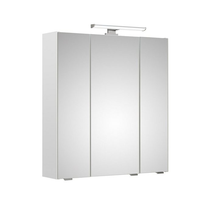 Lomadox Spiegelschrank QUEBEC-66 65 cm inkl. LED-Aufsatzleuchte in weiß Glanz B/H/T: ca. 65/70/16 cm