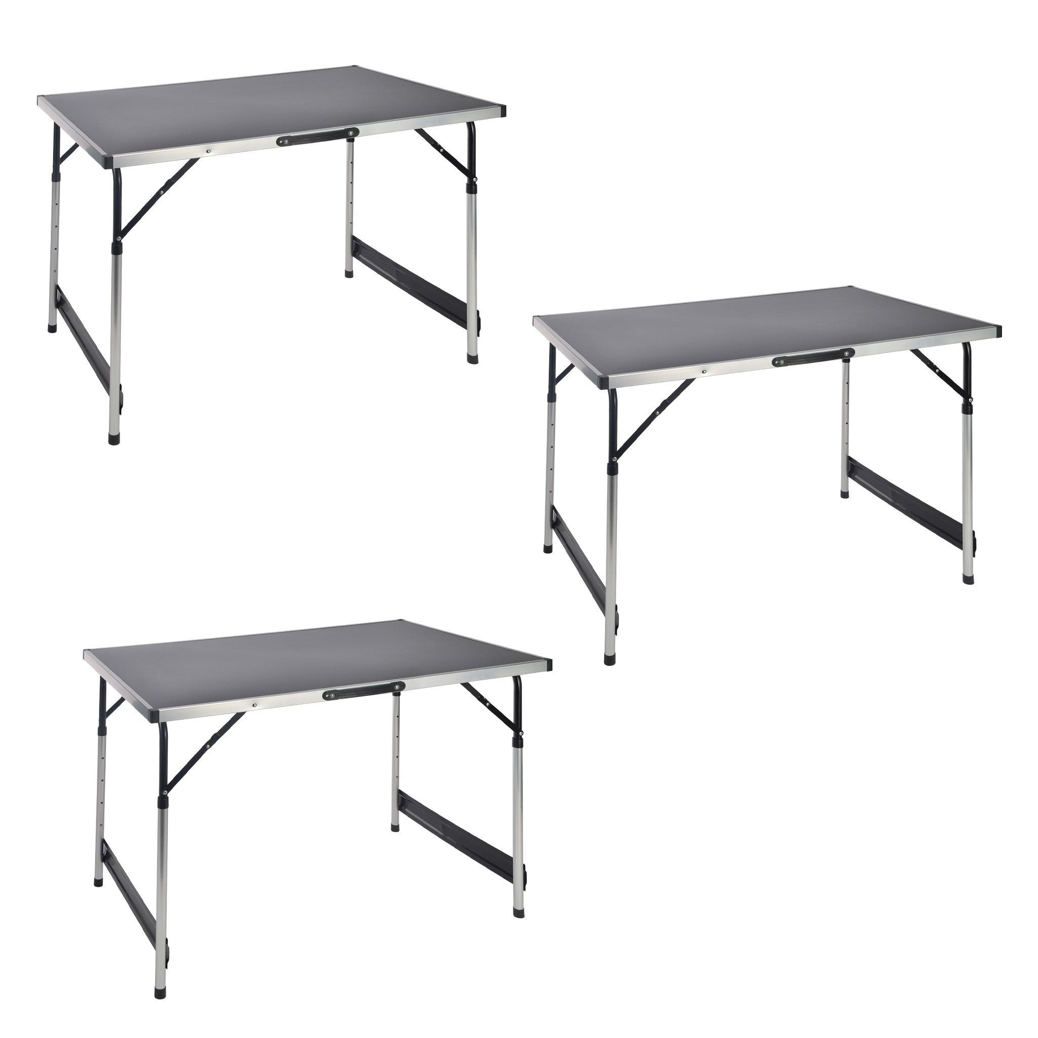 Spetebo Campingtisch Aluminium Campingtisch höhenverstellbar - 100 x 60 cm (Anzahl, 3-St., Stück), schnell aufzubauen mit praktischem Tragegriff