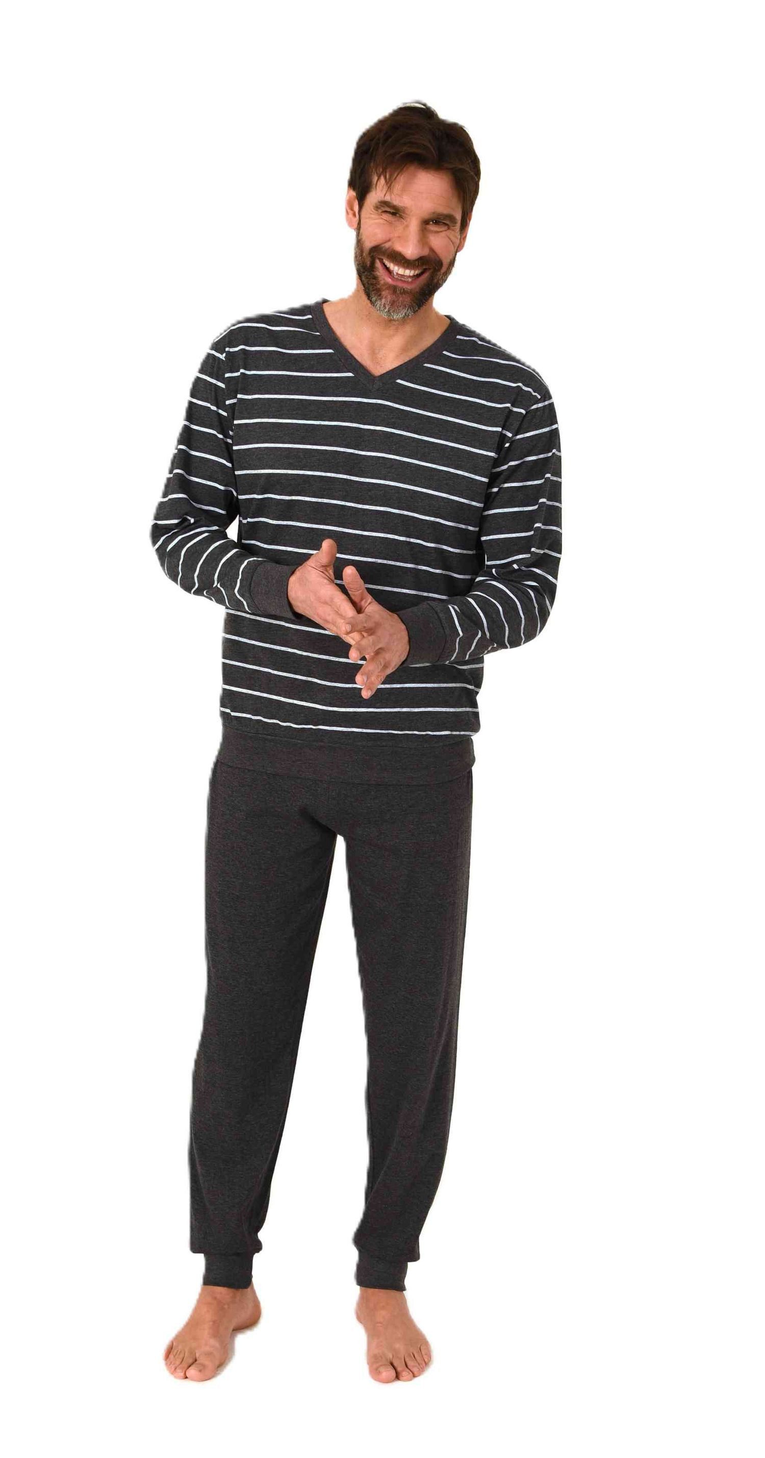 Normann Pyjama Normann Herren langarm Pyjama mit Bündchen in edler Streifen günstig online kaufen