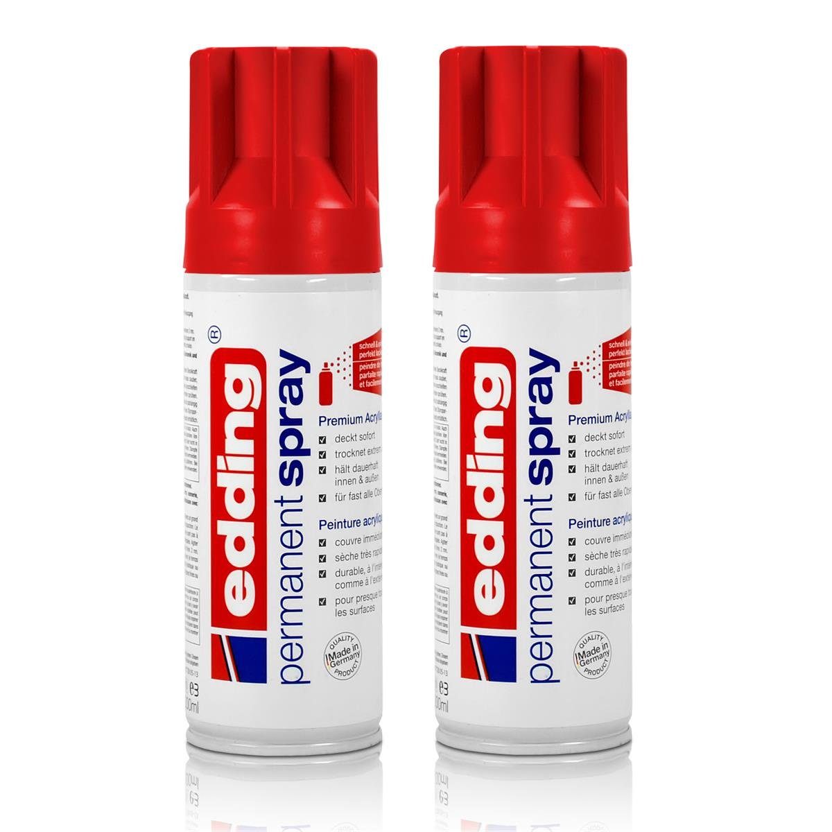 edding Sprühfarbe 2x edding Permanent Spray verkehrsrot matt 200 ml Premium Acryllack, R