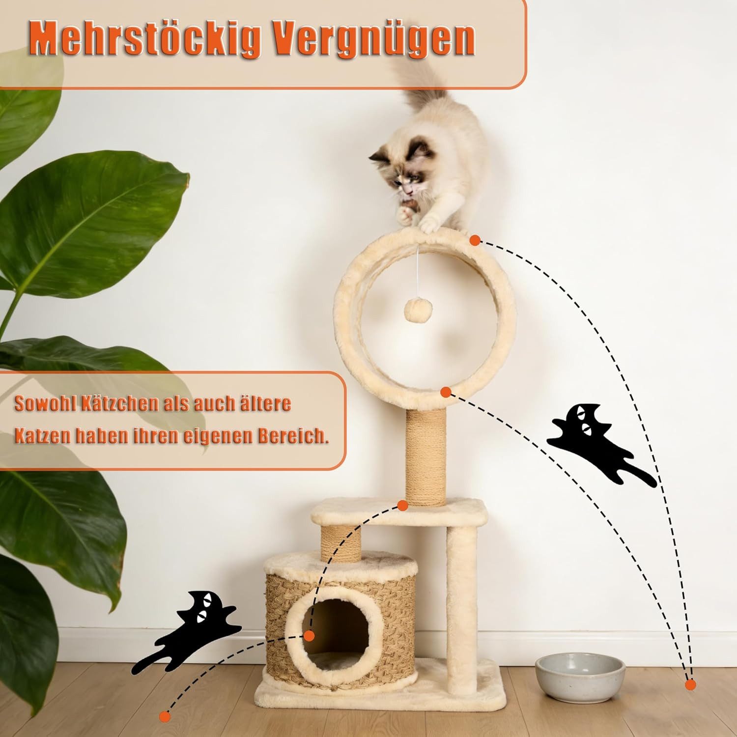 Liszton Kratzbaum-Liegemulde Katzenbaum 95 cm Hoch mit Kratzsäulen & Handstricken Höhle