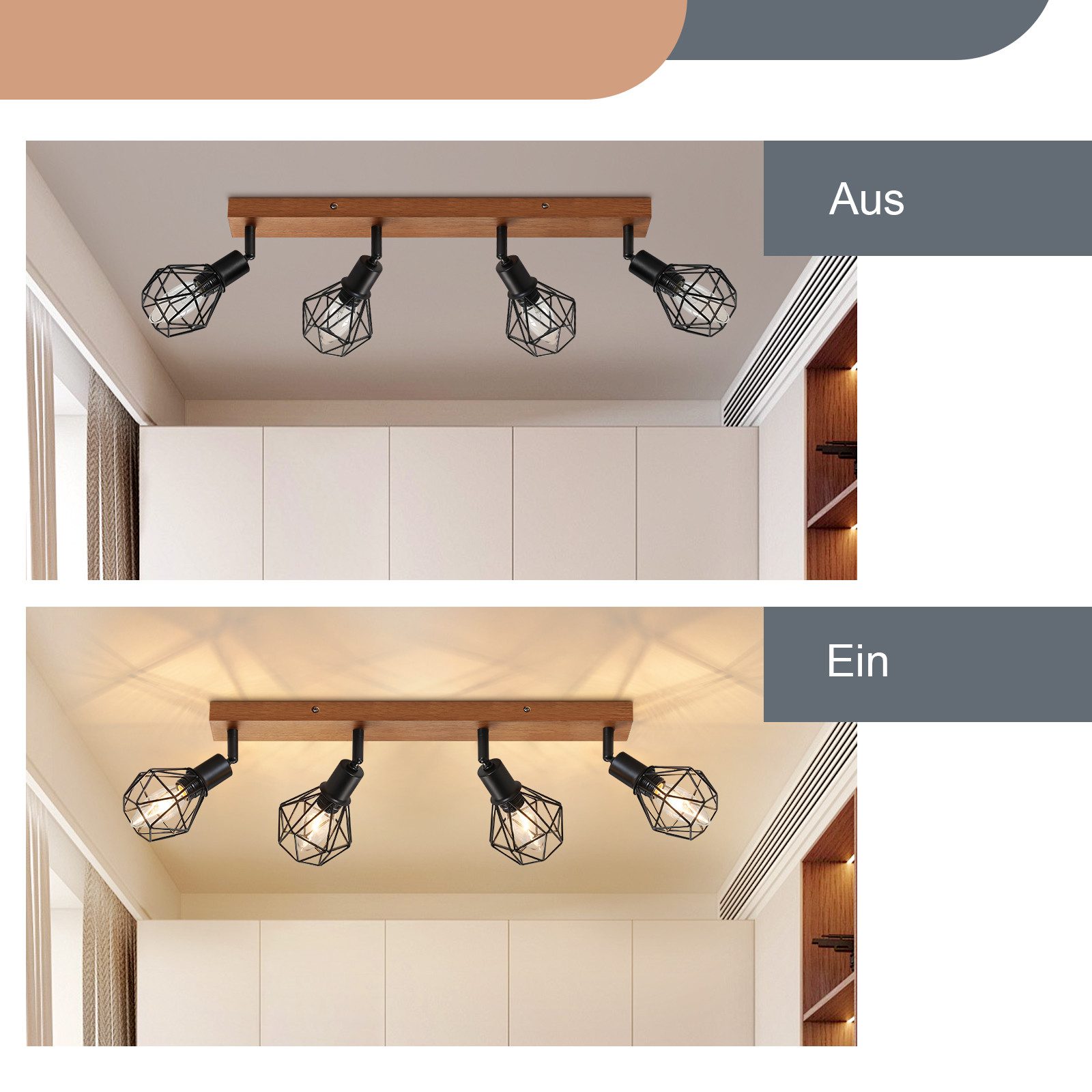 ZMH Deckenleuchten Schwarz Deckenspot - E14 Vintage Schwenkbar 350° für Flu günstig online kaufen