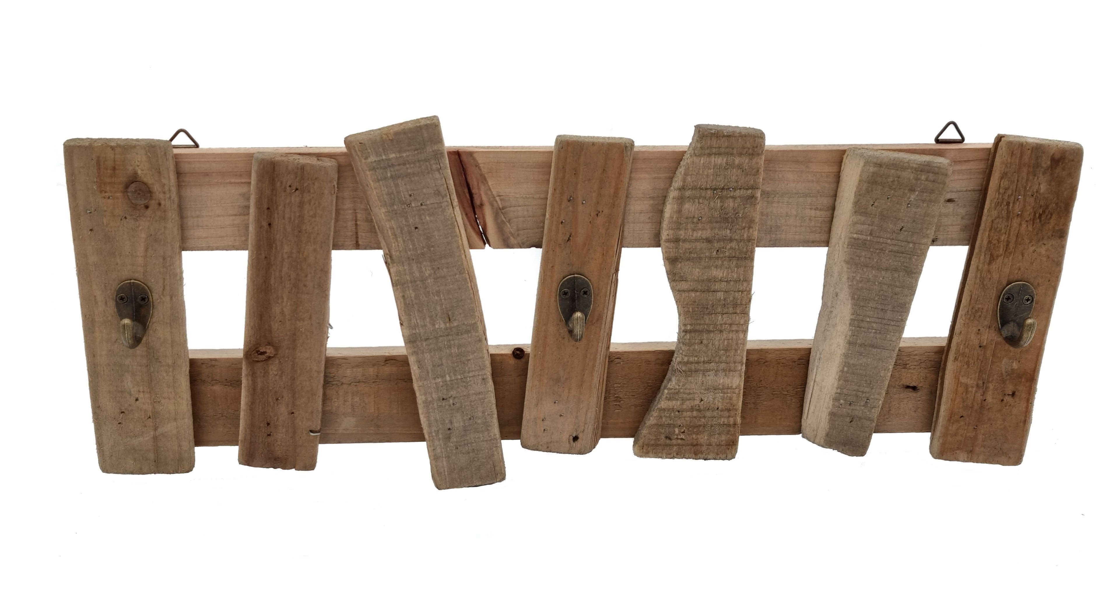 Spetebo Garderobenleiste »Garderobe aus altem Holz - 58 cm - Wandgarderobe«  (Inhalt, 1 St., Garderobe mit 3 Haken), aus altem recyceltem Holz, fertig  montiert, 2 Aufhängeösen
