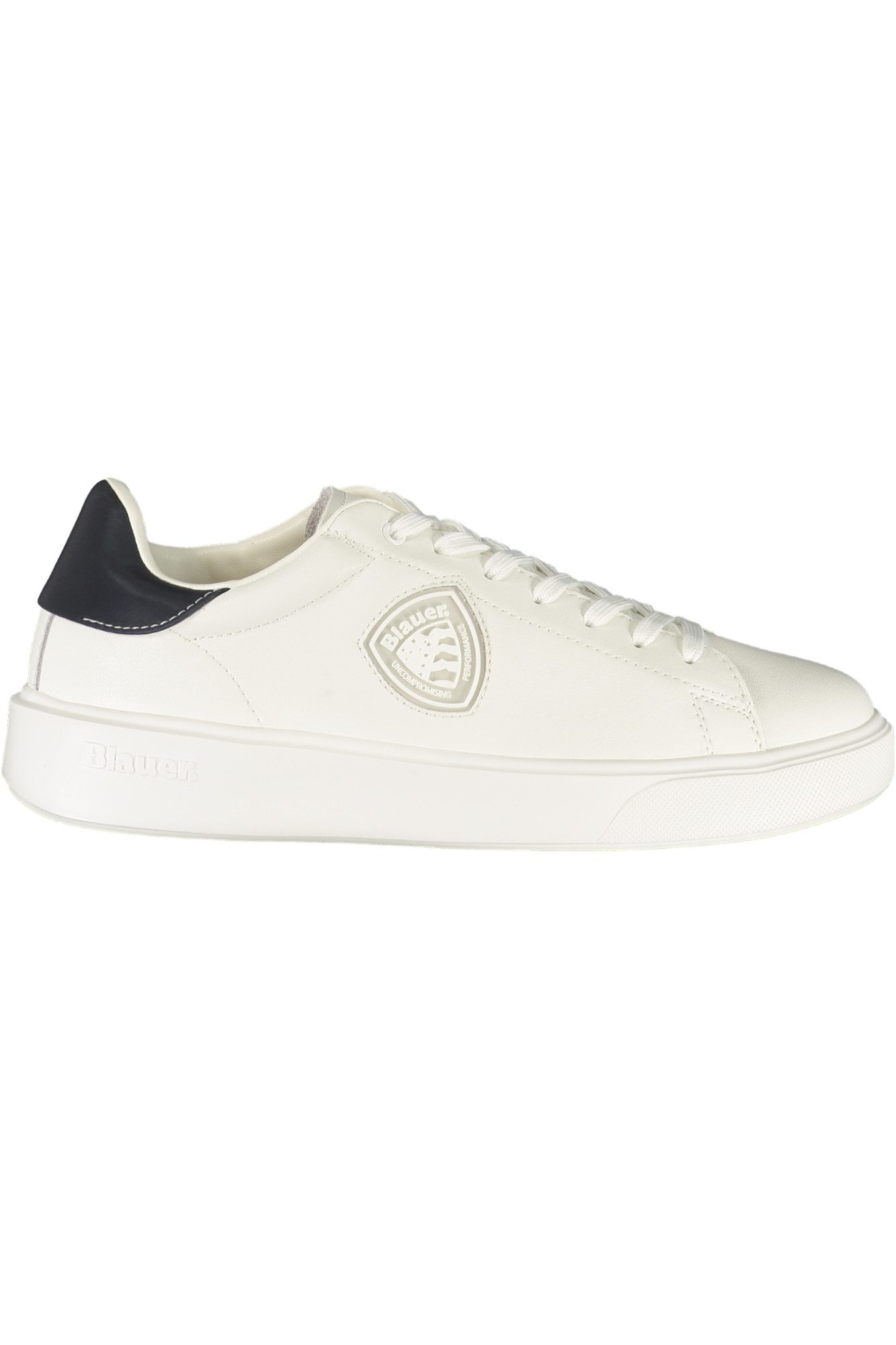 Blauer Sneaker Weißer Herrensportschuh mit blauen Details und
