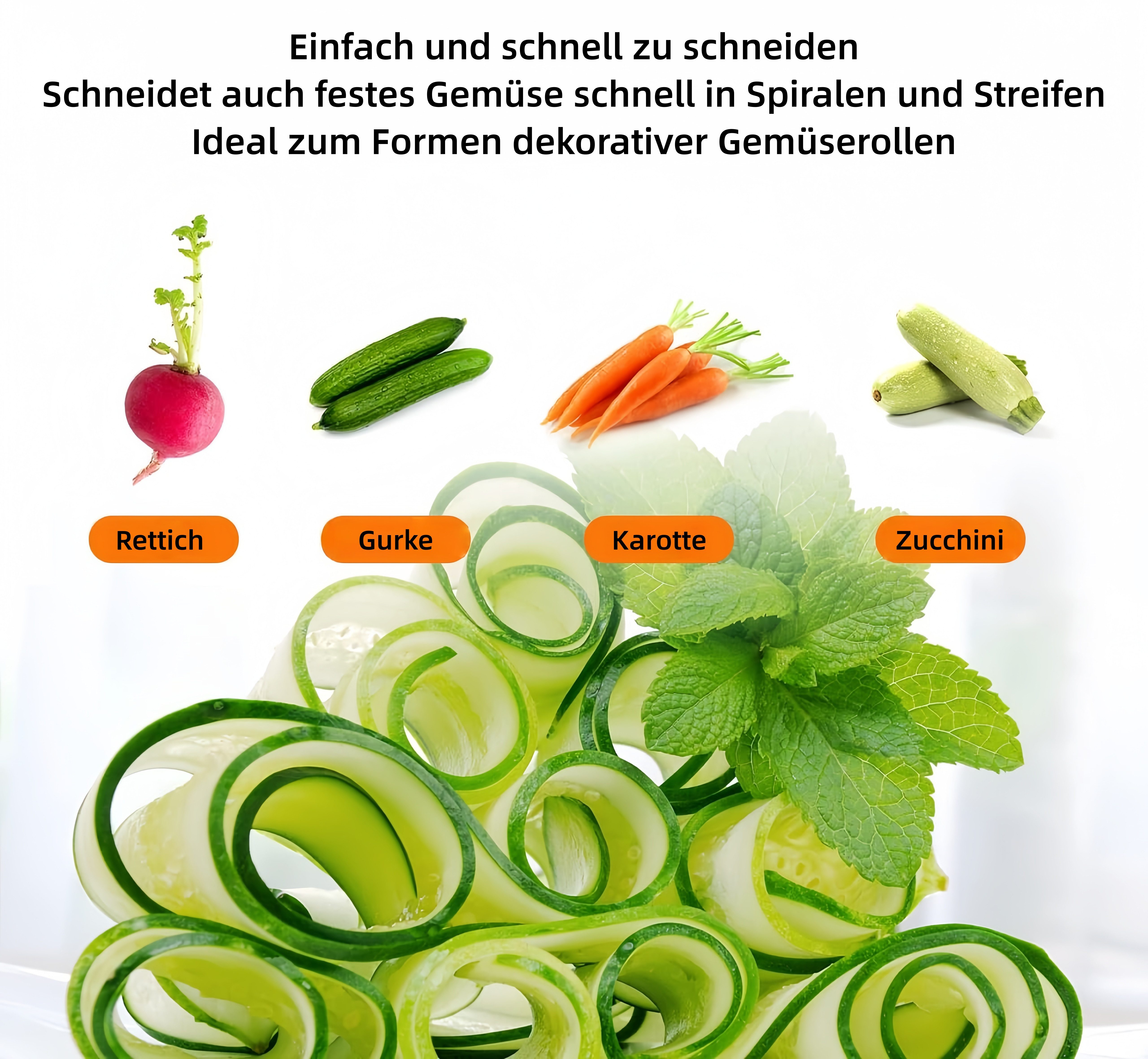 FOUORTUNATE-BEE Gemüsehobel 2er Set Spiralschneider für Gemüse und Obst, Trichterform, (2-St), Gemüseschneider für Karotten, Gurken & Obst, Spiralschneider – Bild 5 von 5