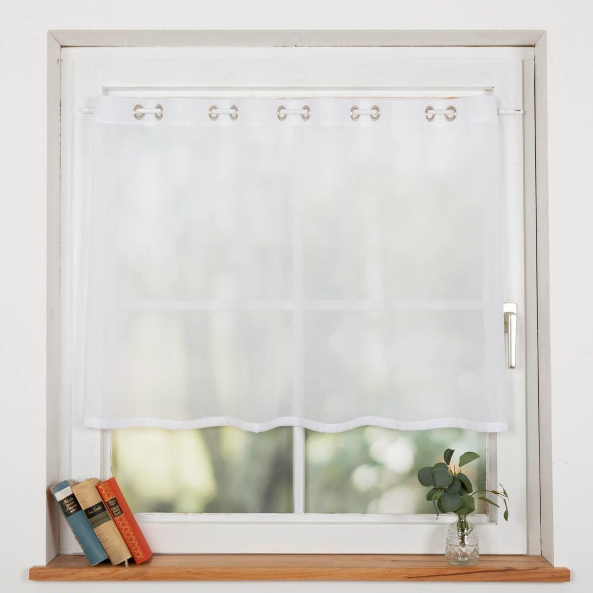 SCHÖNER LEBEN. Scheibengardine Scheibengardine Meterware mit Ösen uni Voile weiß 75x145cm (HxB), Ösen, leicht perforiert, Voile, pflegeleicht