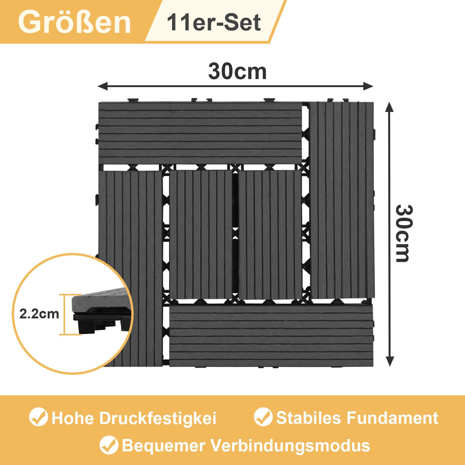 Clanmacy Holzfliesen Terrassenplatte Balkonfliesen mit Drainage günstig online kaufen