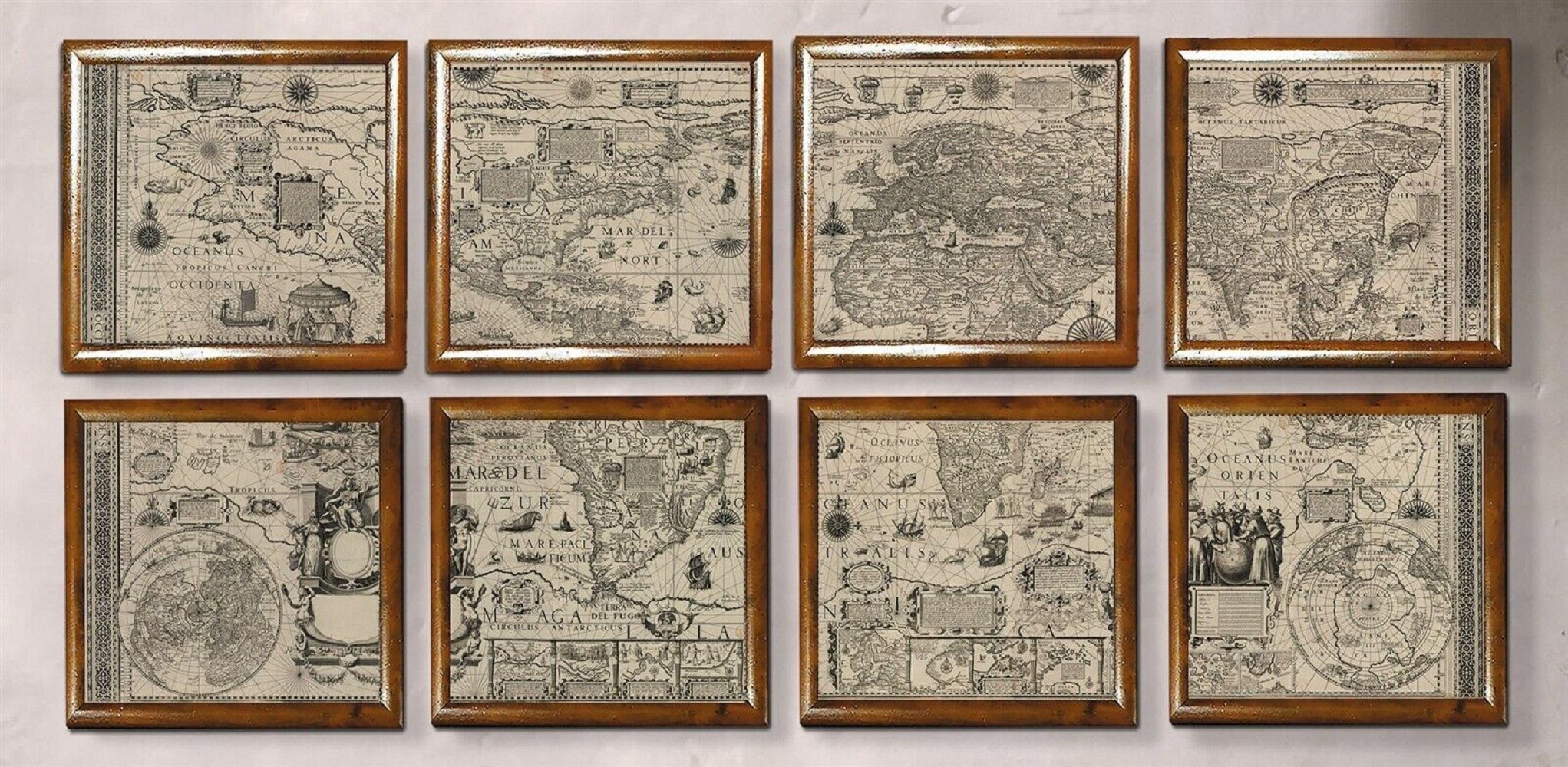 Linoows Dekoobjekt Renaissance Weltkarte, die Alte Welt, Kartenmappe, auf 8 Luxus Blättern montiert 160 x 75 cm | Deko-Objekte
