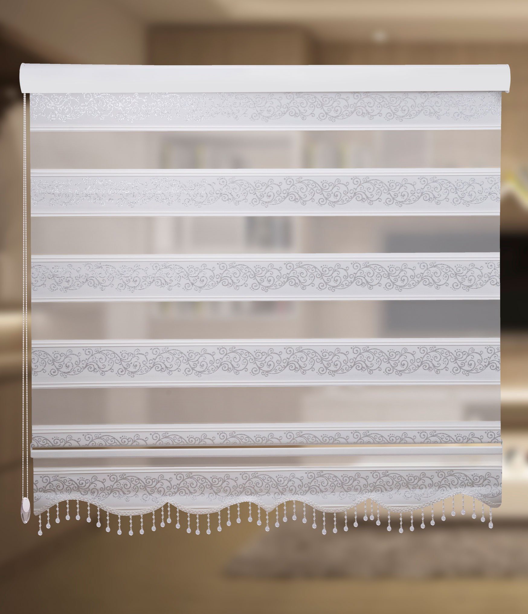 Doppelrollo Duorollo Doppelrollo mit Kassette Rankenmuster und Perlen Höhe: günstig online kaufen